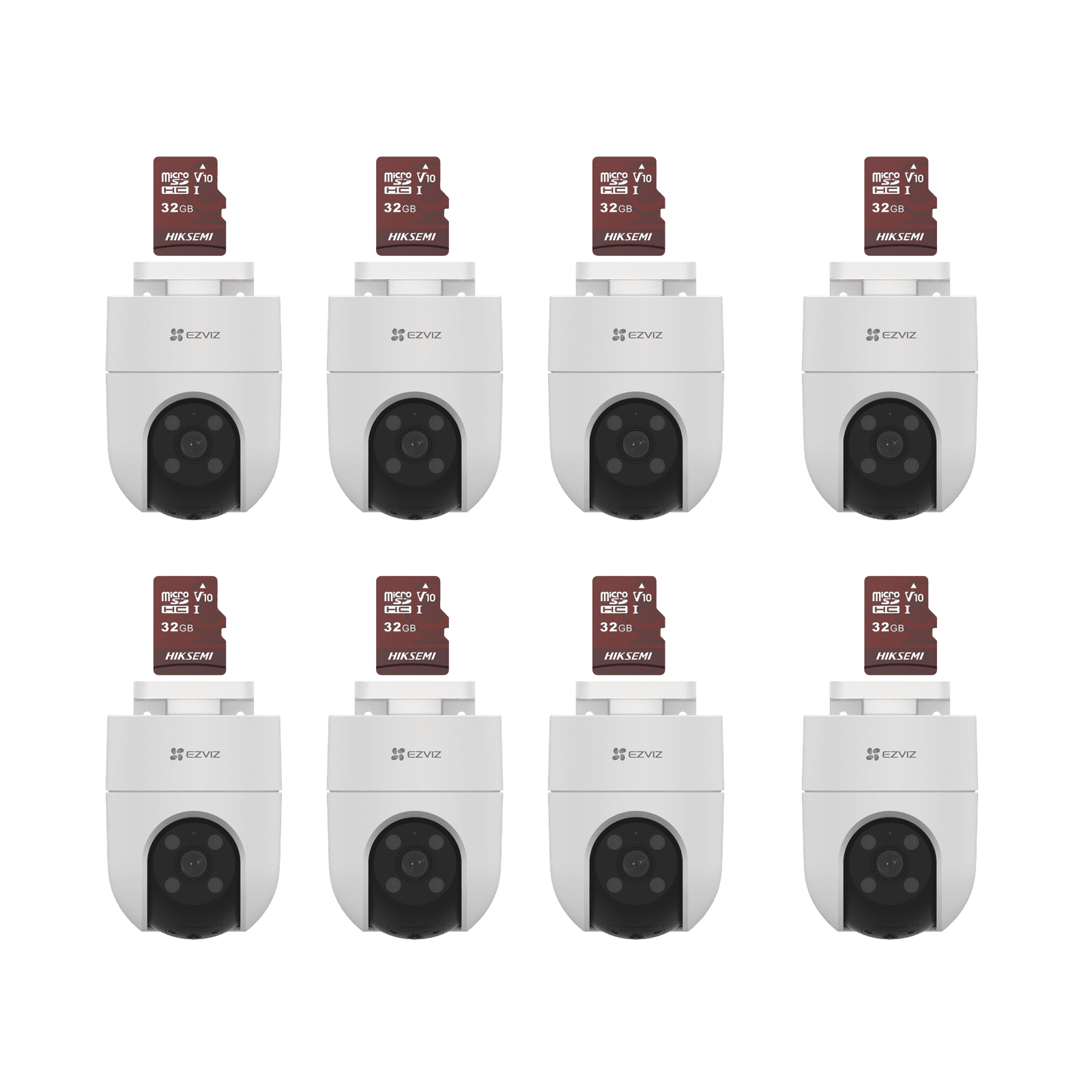 Kit de Camaras WiFi, Incluye 8 Piezas CS-H8C y 8 Piezas HS-TF-E1/32G / Audio de Dos Vías / Detección de Movimiento /  Luz Blanca / Sirena  /  Uso en Exterior con Protección CS-H8C/KM8 - EZVIZ