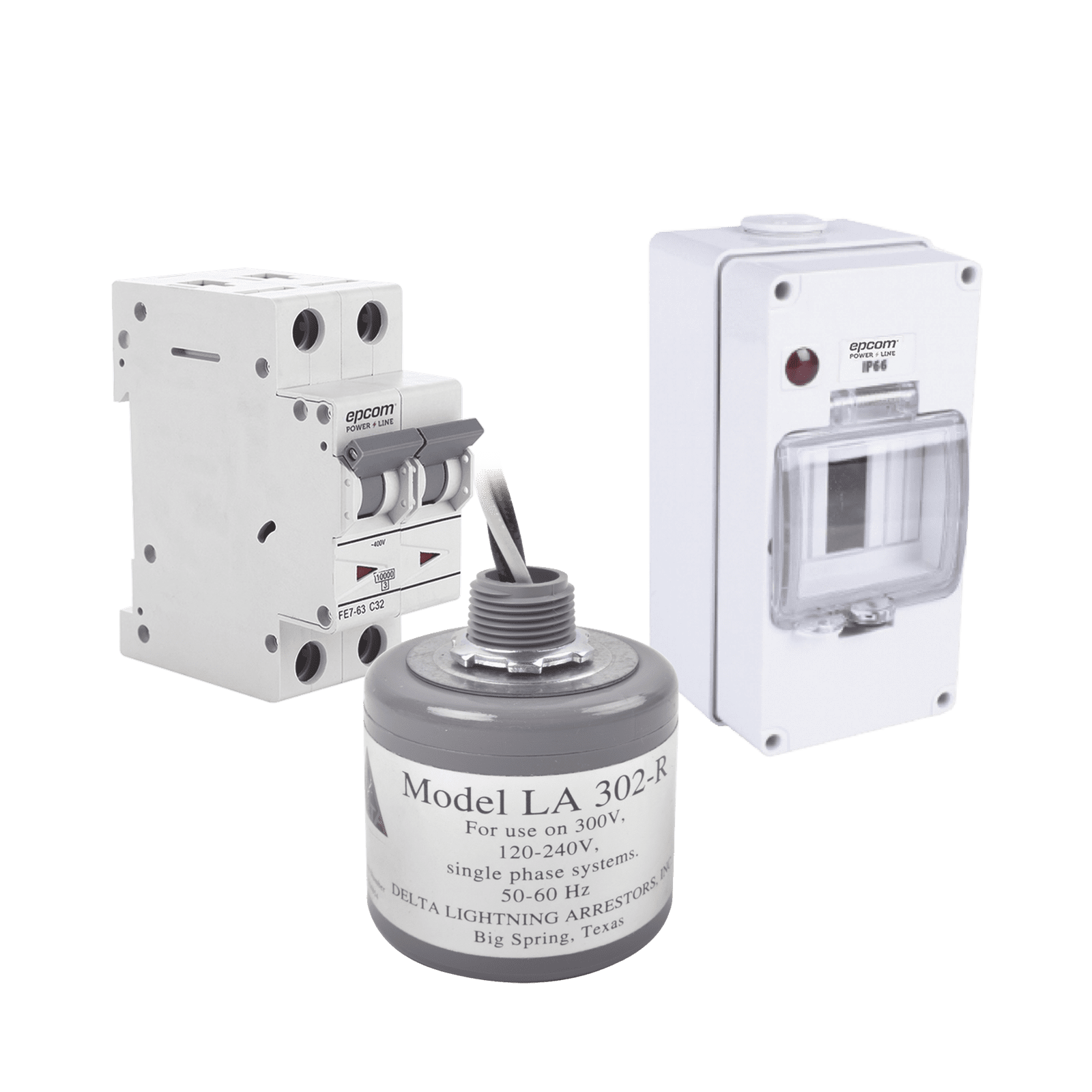 Kit de Centro de Carga Para Corriente Alterna, Breaker de hasta  400 Vca de 20 A con Supresor de Picos Transitorios. PL20ACA - EPCOM POWERLINE