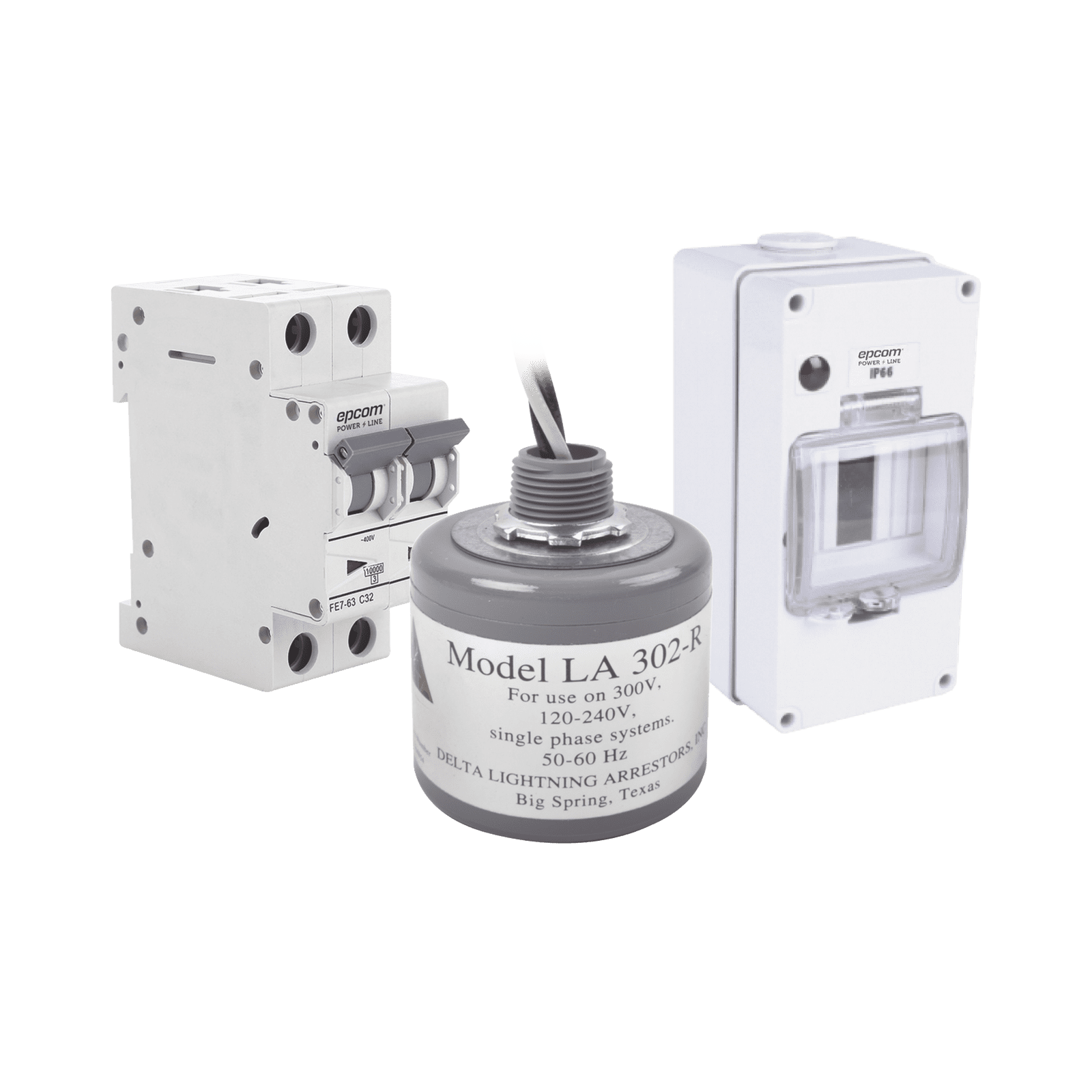 Kit de Centro de Carga Para Corriente Alterna, Breaker de hasta  400 Vca de 32 A con Supresor de Picos Transitorios. PL32ACA - EPCOM POWERLINE