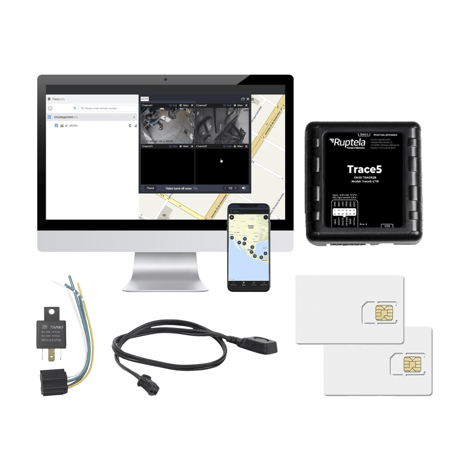 Kit de Localizador Vehicular 2G y 4G/ Rastreo / Conducción eficiente / Deteccion de Jammer / Registro de conductores / Relay + Botón de pánico + EPCOMGPSANUAL + SIM500MB2Y TRACE5KIT3 - RUPTELA