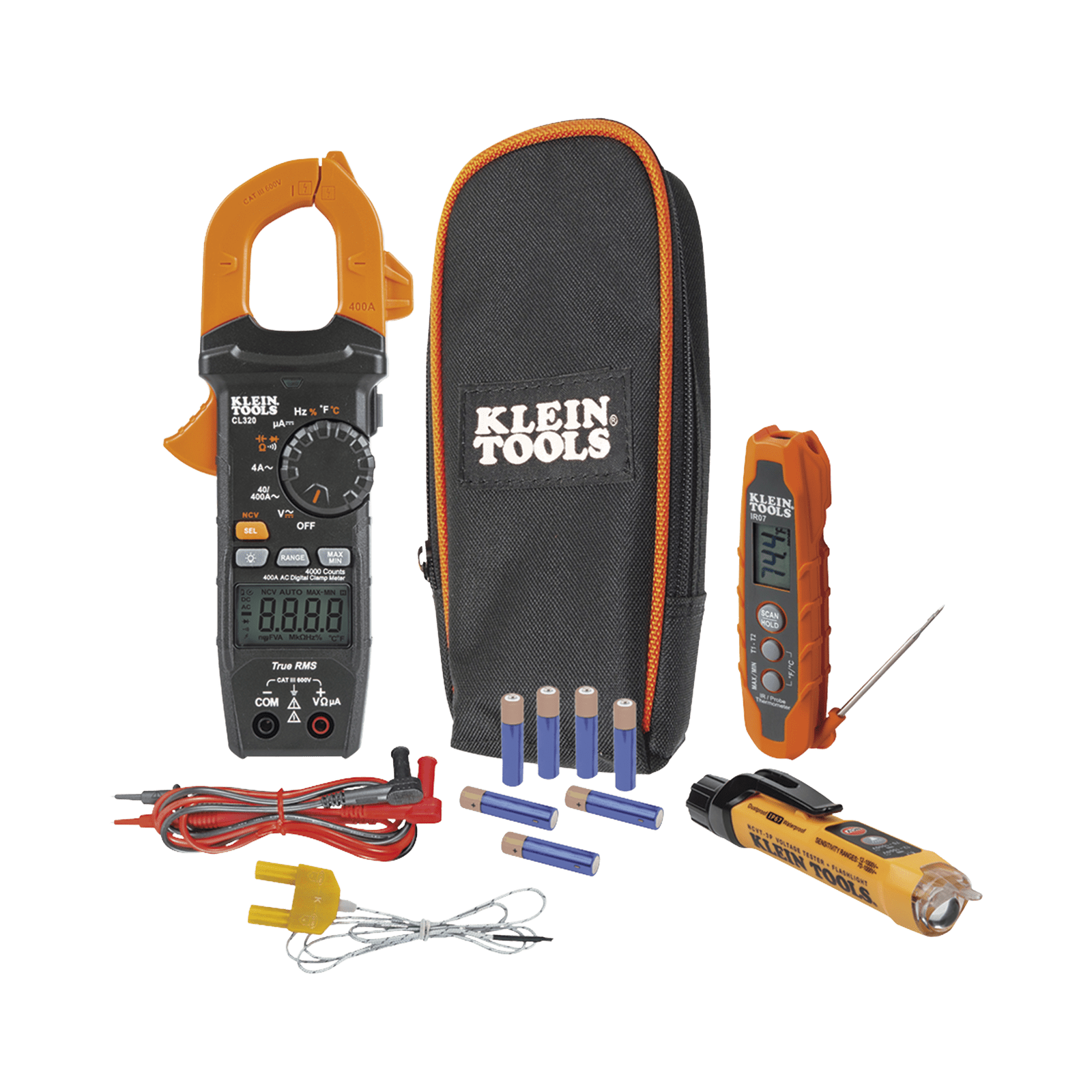 Kit de Prueba Eléctrica HVAC para Aire Acondicionado, Calefacción, Minisplits, etc. Medición de Voltaje CA/CC, Resistencia, Frecuencia, Capacitancia, Diodos, Temperatura, Ciclo, Micro Amperios CC. CL320KIT - KLEIN TOOLS