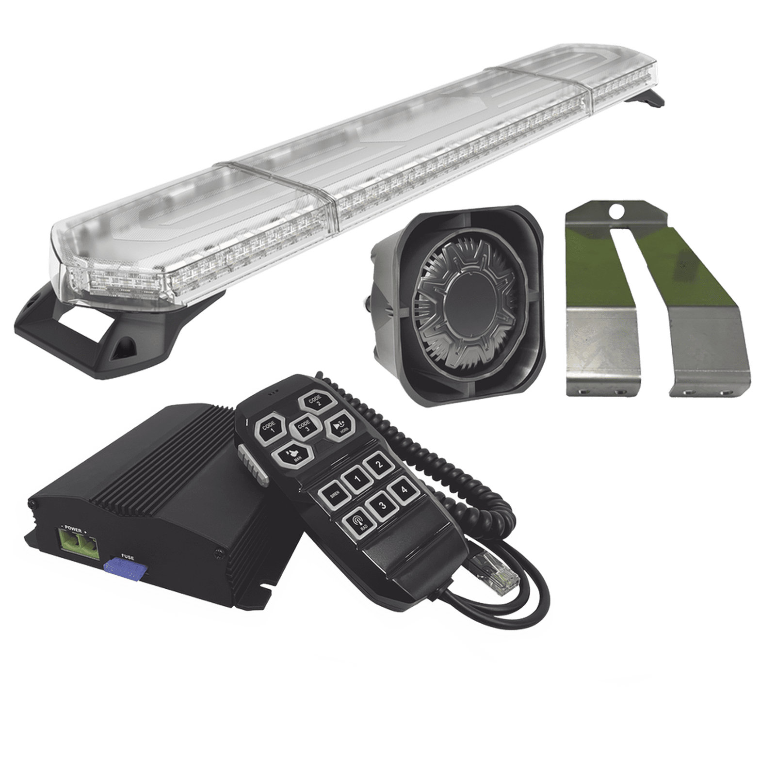 Kit de Sirena, Bocina y Torreta de 48″, Con 96 LEDs, Ambar, Ideal para equipar unidades de seguridad privada, minería e industria KITMETEORO - SIGNALPRO