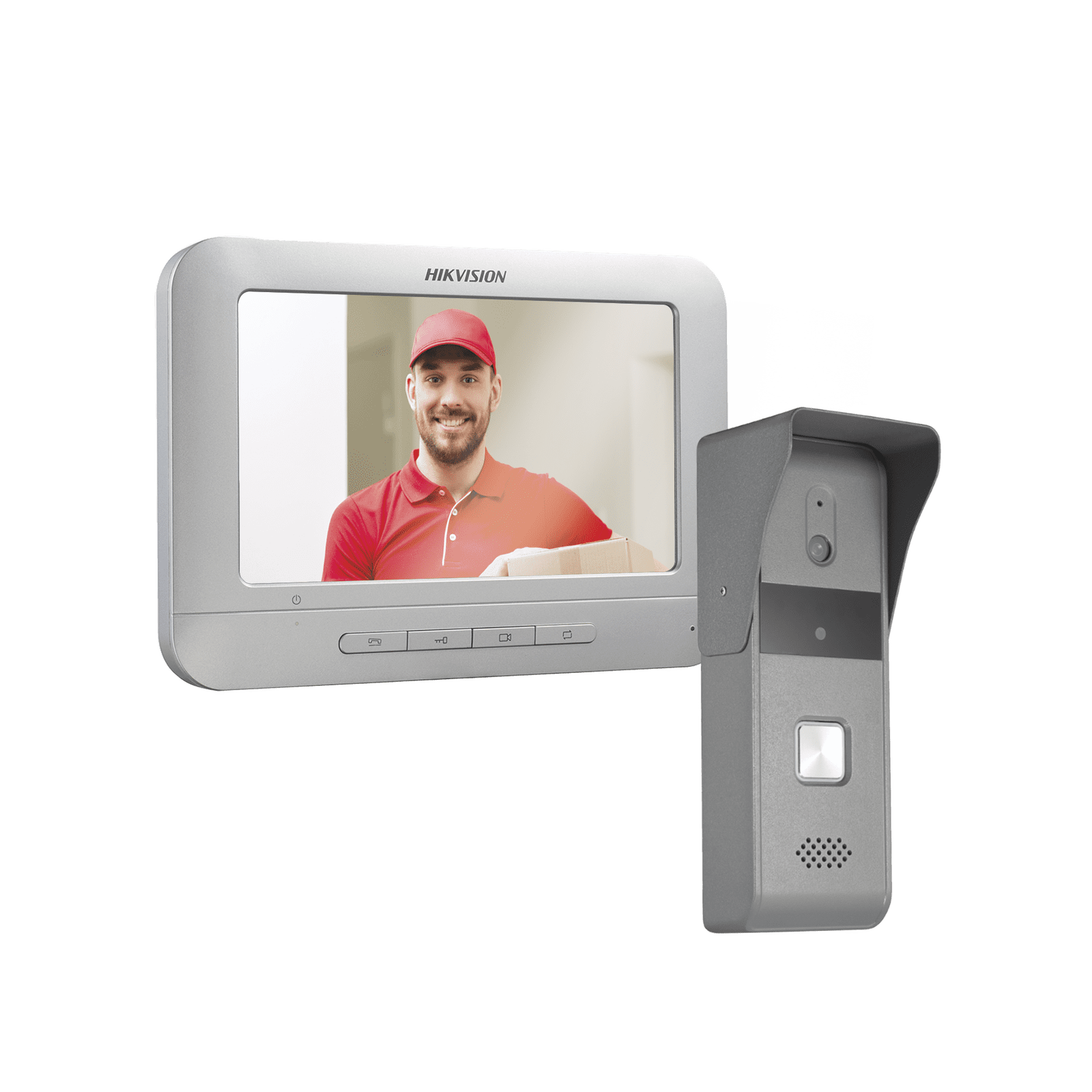 Kit de Videoportero Analógico con Pantalla LCD a Color de 7″ / Frente de Calle para Exterior IP65 / Salida de Relevador DS-KIS203-T - HIKVISION