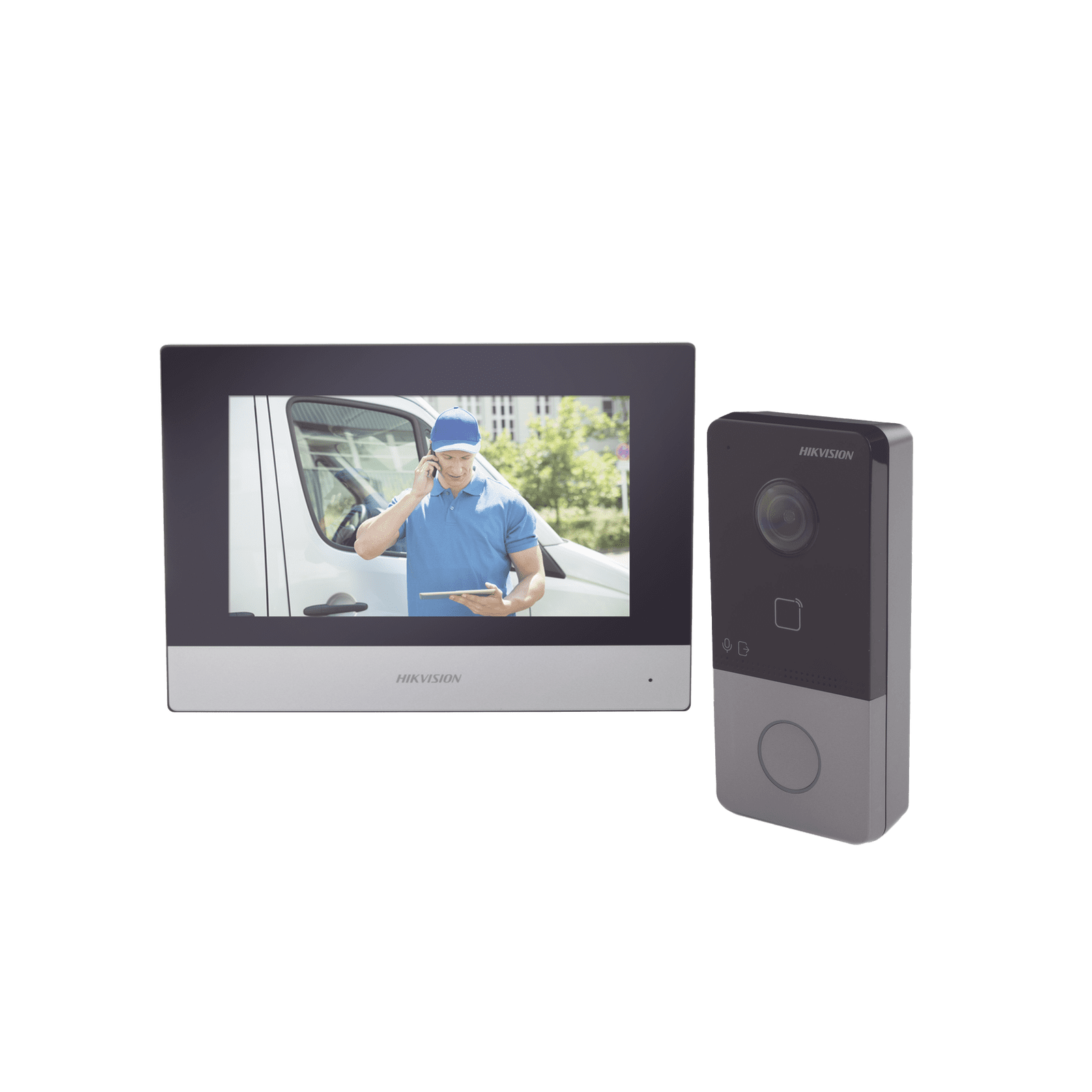 Kit de Videoportero IP Poe Estandar con llamada a App de Smartphone (HikConnect) / Apertura con tarjeta MIFARE / Frente de calle IP65 / Soporta 1 Departamento DS-KIS603-P - HIKVISION