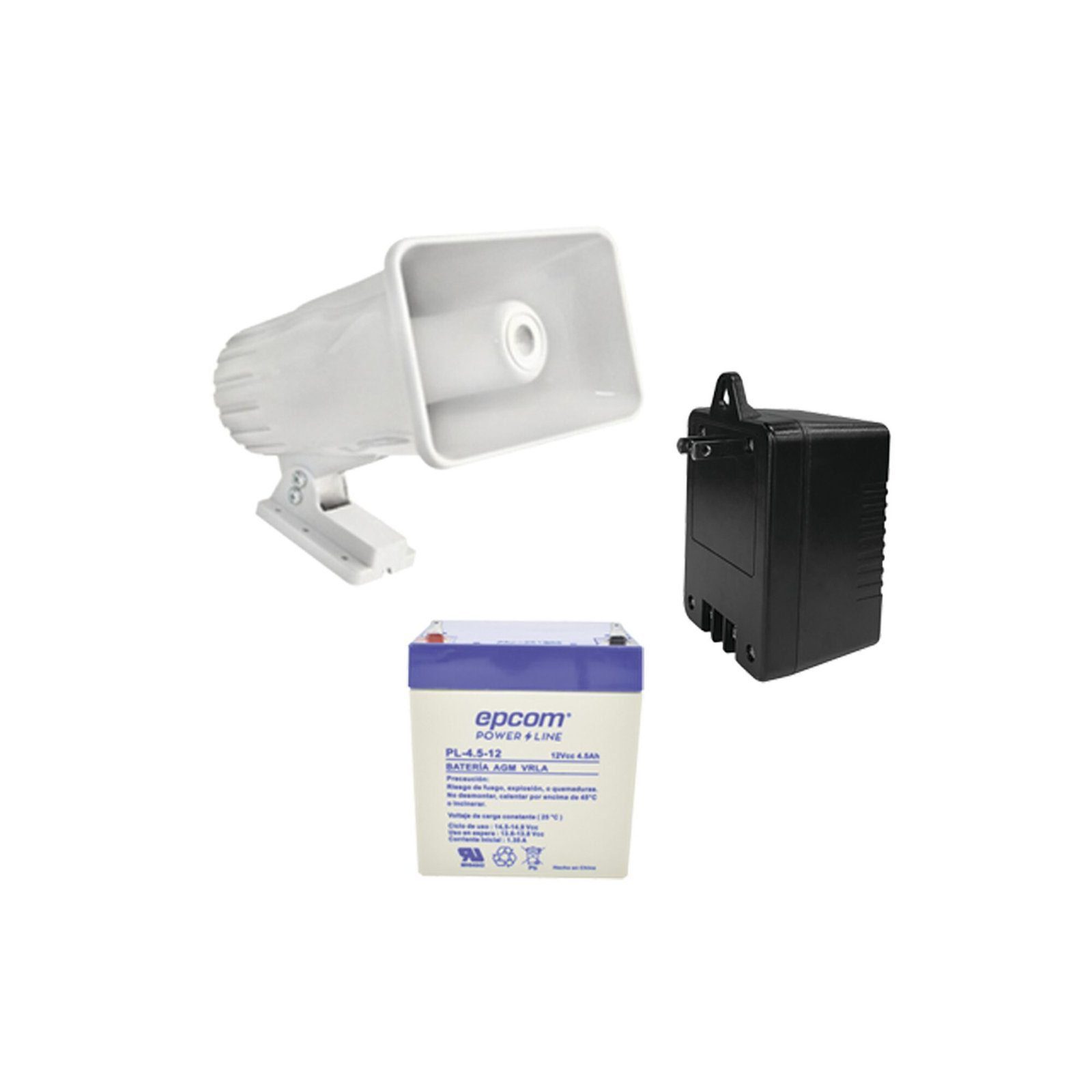 Kit de accesorios con Bateria 4Ah, Transformador 16.5Vca  y sirena de 30 watts 4A16V30W - SYSCOM