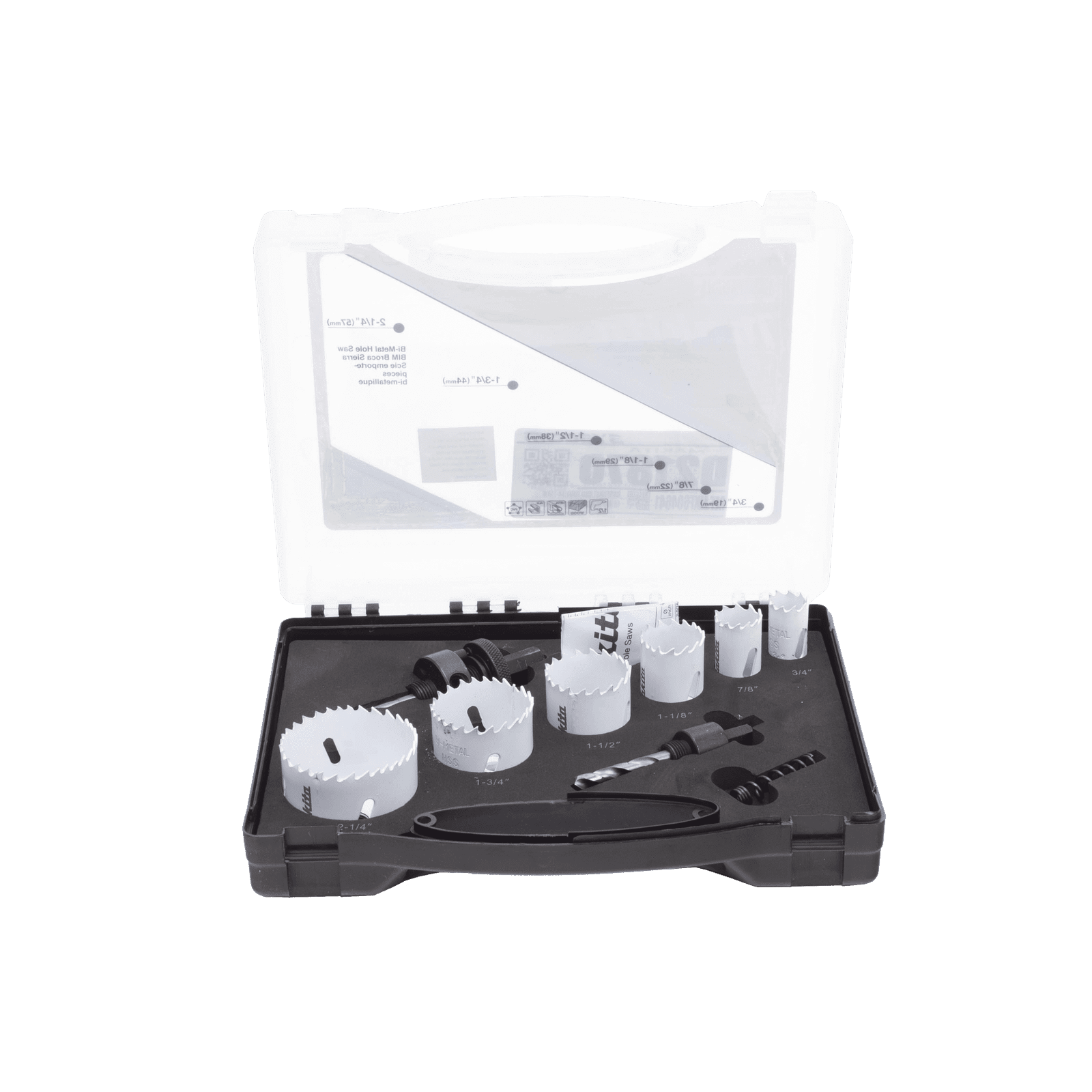 Kit de broca sierras (3/4 – 2 1/4 in) incluye 6 piezas de broca sierras, 2 adaptadores y resorte de expulsión. D-21870 - MAKITA