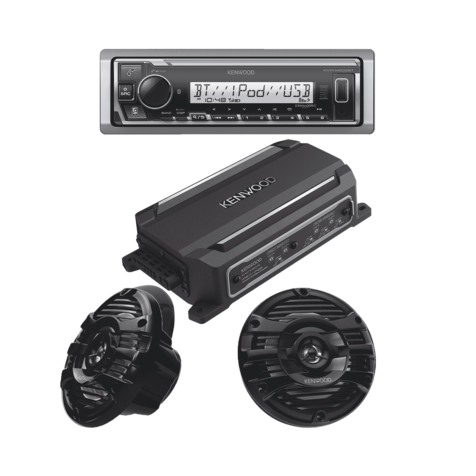 Kit de estéreo con Bluetooth KMR-M332BT | Amplificador KAC-M5014  | más Par de bocinas KFC-1653MRB KEA4/1653MRB - JVC KENWOOD