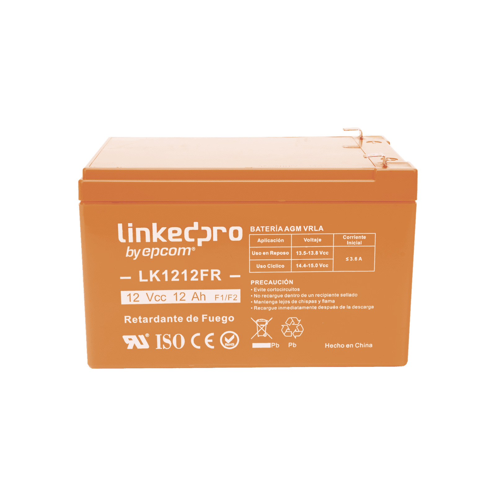 Batería 12 V / 12 Ah / UL / Tecnología AGM-VRLA / Vida útil promedio de 5 aRetardante a la Flama / Uso en equipo electrónico, Alarmas de Intrusión / Incendio / Control de acceso / Video Vigilancia / Terminales F1 ( Inclu LK1212FR - LINKEDPRO BY EPCOM