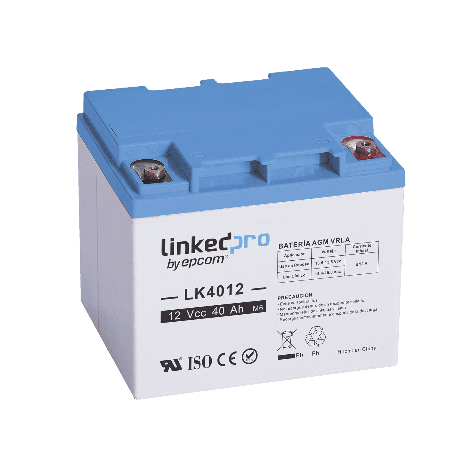 Batería 12 Vcc / 40 Ah / UL / Tecnología AGM-VRLA / Para uso en equipo electrónico, Alarmas de Intrusión / Incendio/ Control de acceso / Video Vigilancia / T2 LK4012 - LINKEDPRO BY EPCOM