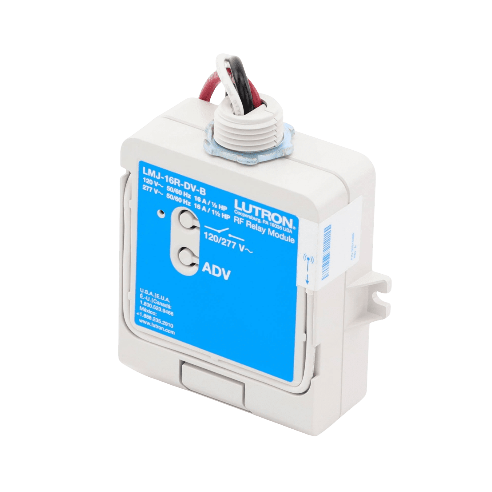 (RadioRA2) Relay control de iluminación, carga 16A, 120/277V, compatible con RadioRA2, RA2Select y RR3. LMJ16RDVB - LUTRON ELECTRONICS