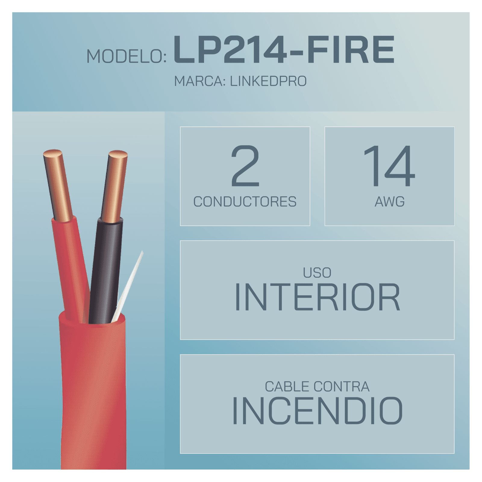Alambre de Alarma contra Incendios – Bobina de 305 Metros: 2 x 14 AWG, Rojo, Tipo FPLR, (UL) FT4, Ideal para Sistemas de Detección y Evacuación de Incendios LP214-FIRE - LinkedPRO