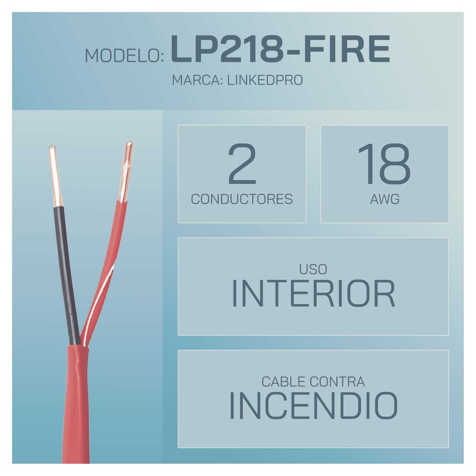 Alambre de Alarma contra Incendios – Bobina de 305 Metros: 2 x 18 AWG, Rojo, Tipo FPLR, (UL) FT4, Ideal para Sistemas de Detección y Evacuación de Incendios LP218-FIRE - LinkedPRO