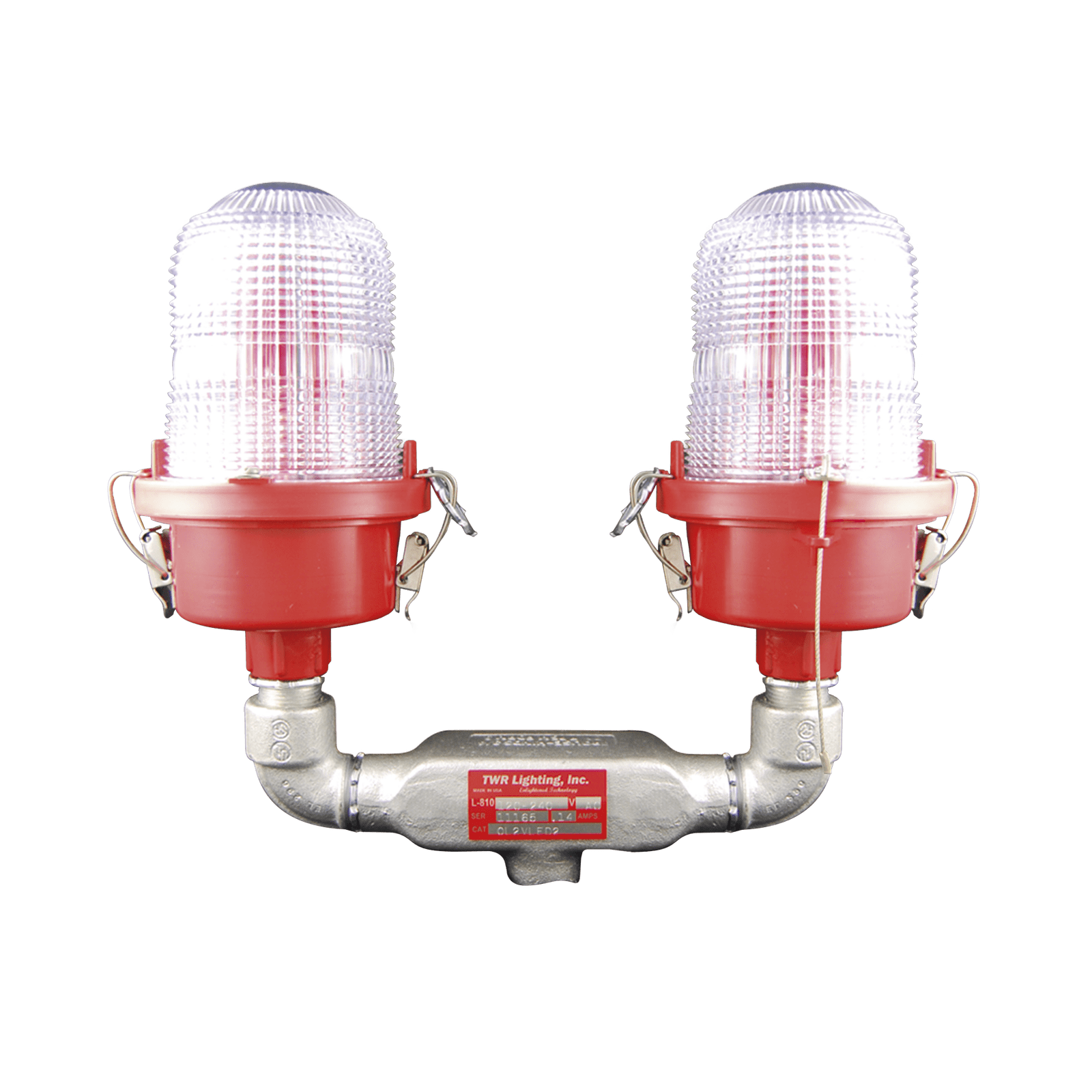 Lámpara de Obstrucción Roja Certificada/ Luz Fija Tipo L-810 Doble LED/ 120 – 240 Vca/ Luz Infraroja OL2-VLED2-IR - TWR