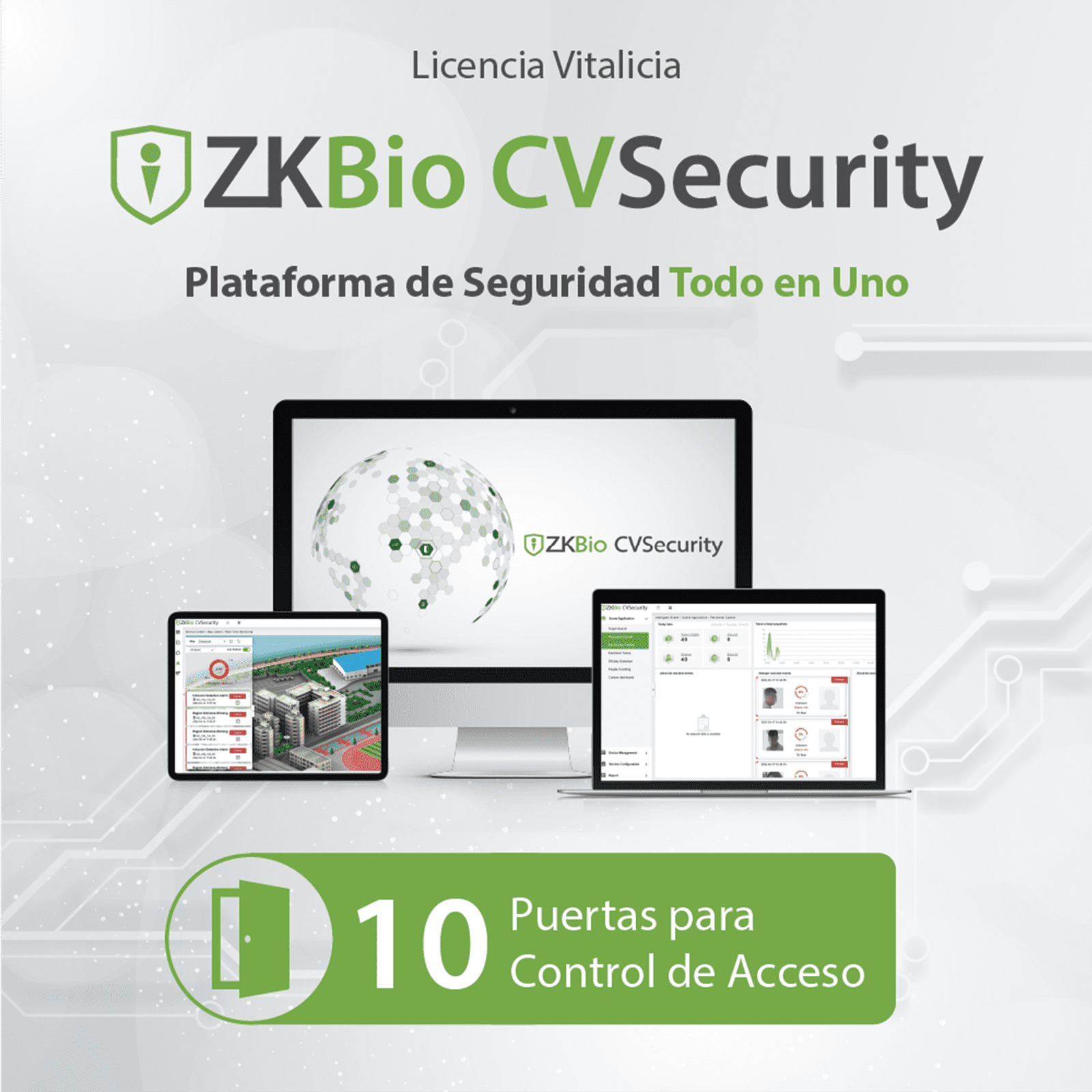 Licencia para ZKBio CVsecurity permite gestionar hasta 10 puertas para control de acceso ZKCVACP10 - ZKTECO