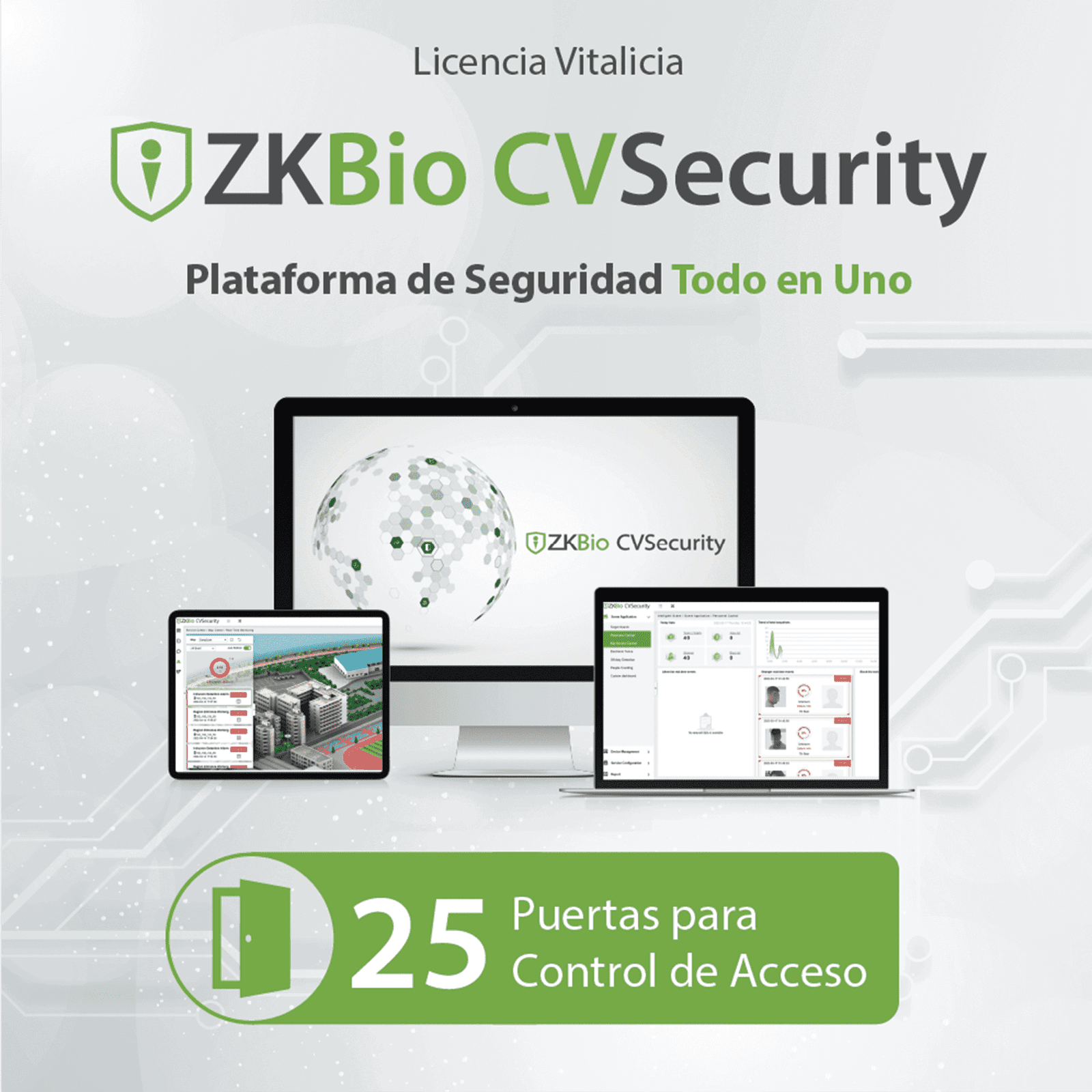 Licencia para ZKBio CVsecurity permite gestionar hasta 25 puertas para control de acceso ZK-CV-AC-P25 - ZKTECO