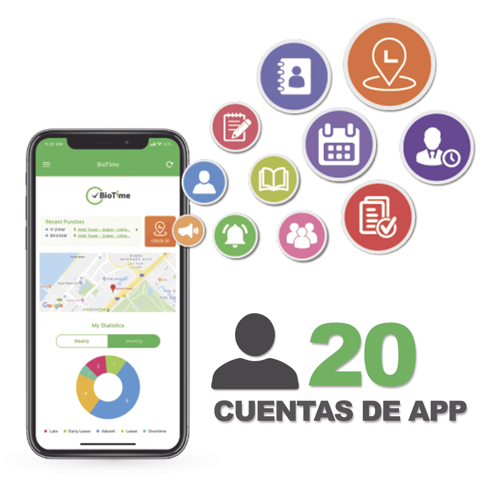 Licencia para realizar checadas de asistencia desde Smartphone (APP) con envío de fotografía y ubicación por GPS / Compatible con BIOTIMEPRO / Licencia para 20 usuarios BIOTIMEAPP20 - ZKTECO