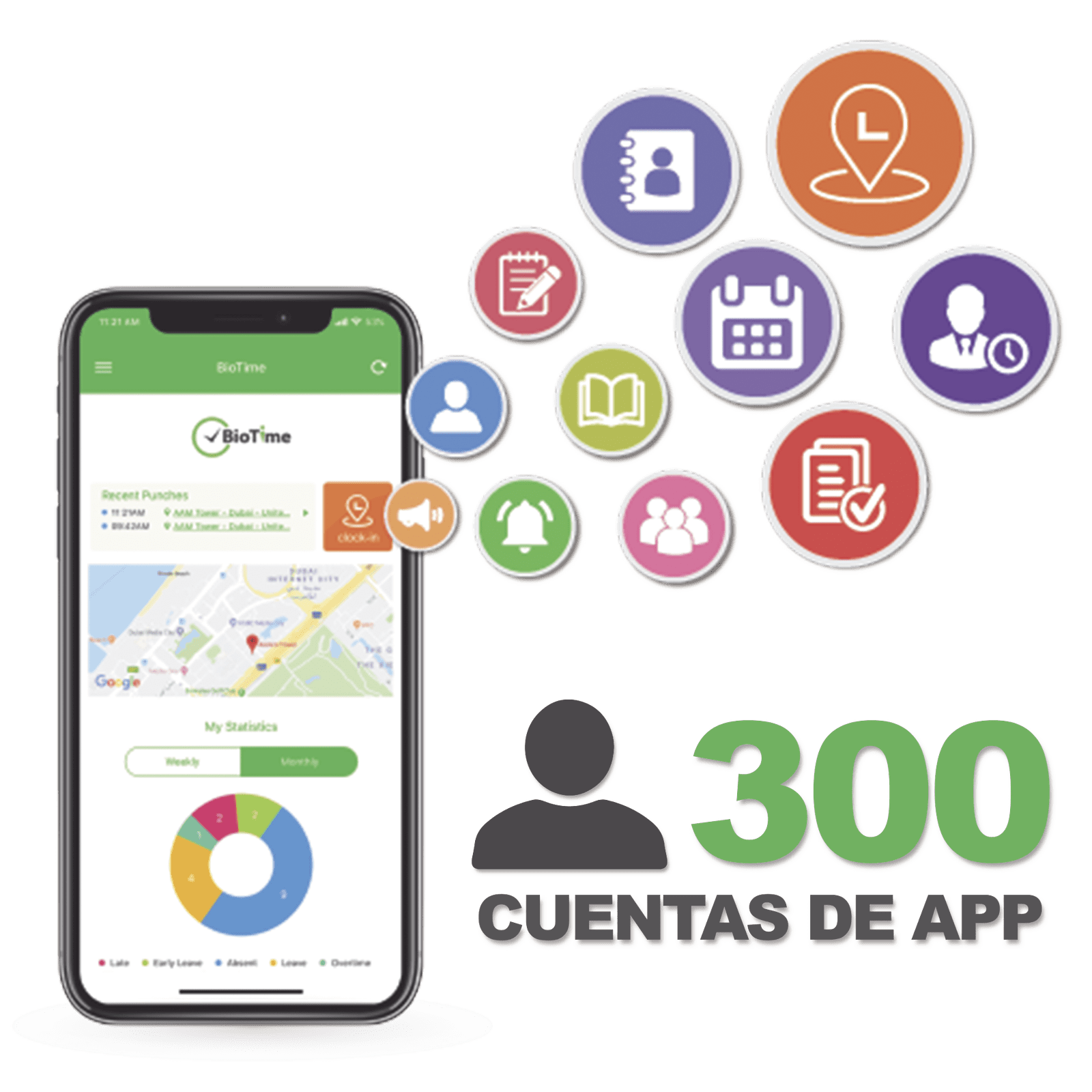 Licencia para realizar checadas de asistencia desde Smartphone (APP) con envío de fotografía y ubicación por GPS / Compatible con BIOTIMEPRO / Licencia para 300 usuario BIOTIMEAPP300 - ZKTECO