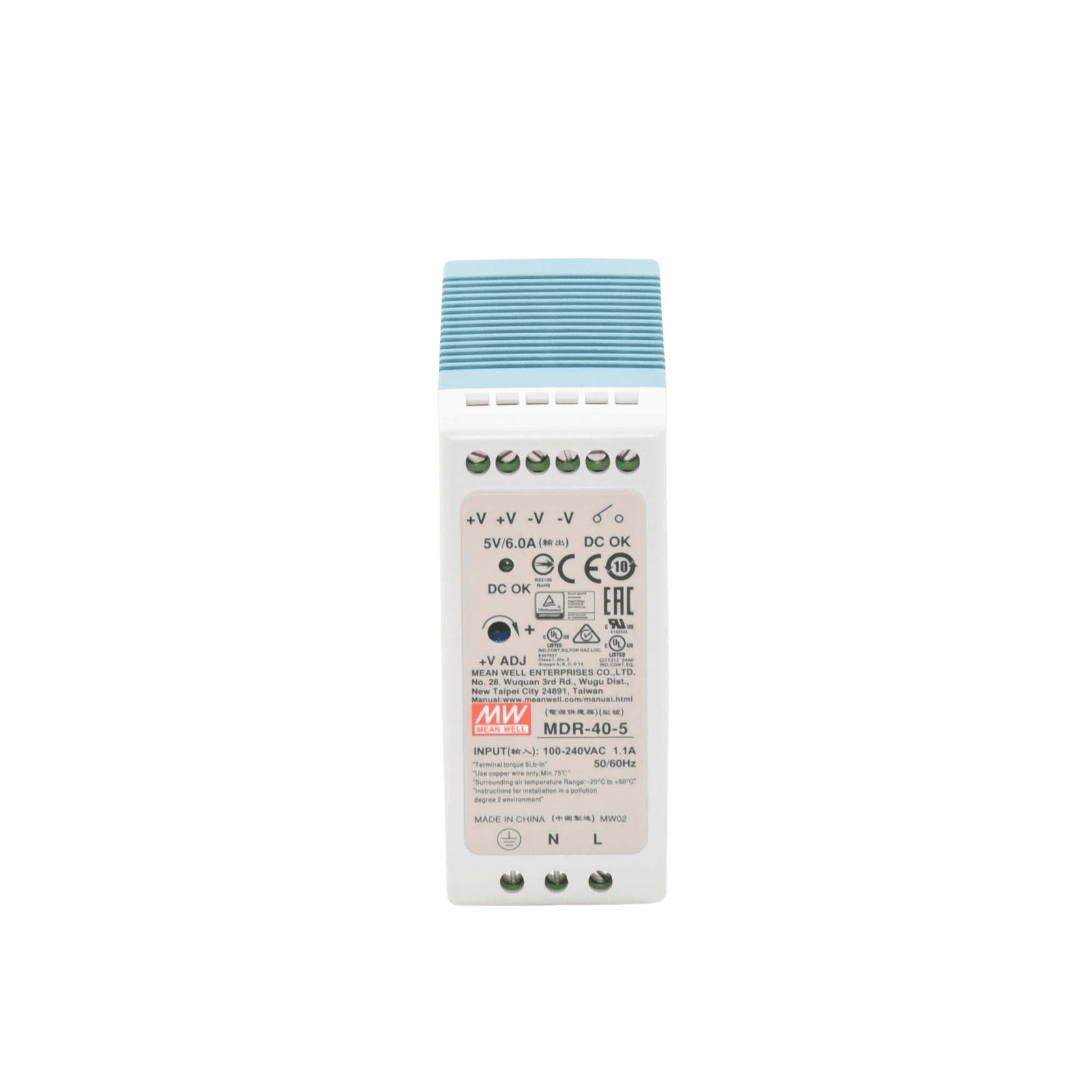 Fuente de poder Industrial Riel Din 5Vcc, 40W MDR-40-5 - MEANWELL