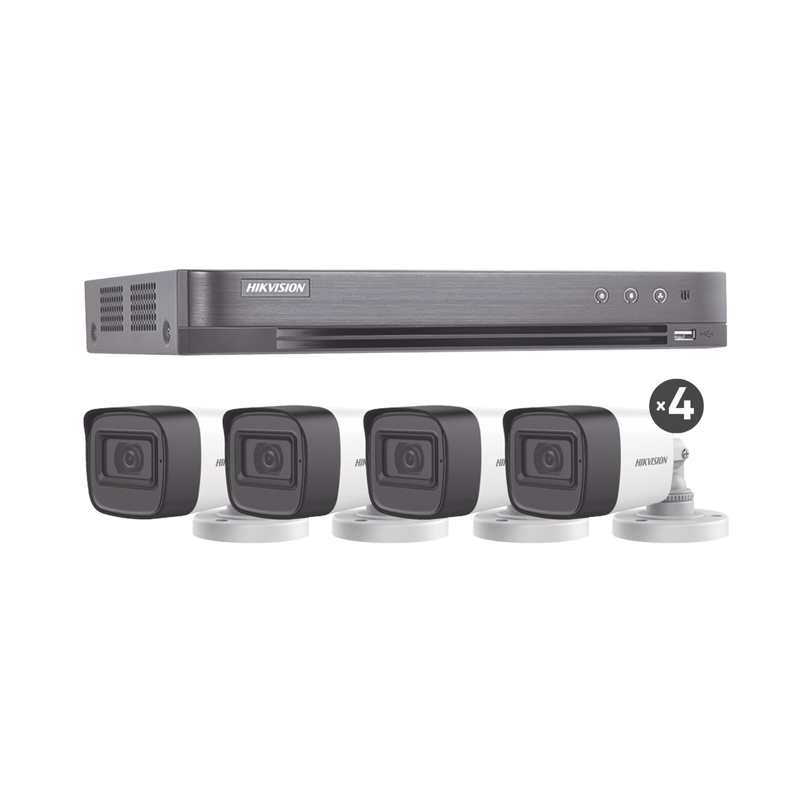(MICRÓFONO INTEGRADO) KIT TURBOHD 5 Megapixel / DVR 4 Canales / 4 Cámaras Bala con Micrófono Integrado (exterior 2.8 mm) / Fuente de Poder / Accesorios de Instalación HIK5MPSLQ-KIT(B) - HIKVISION