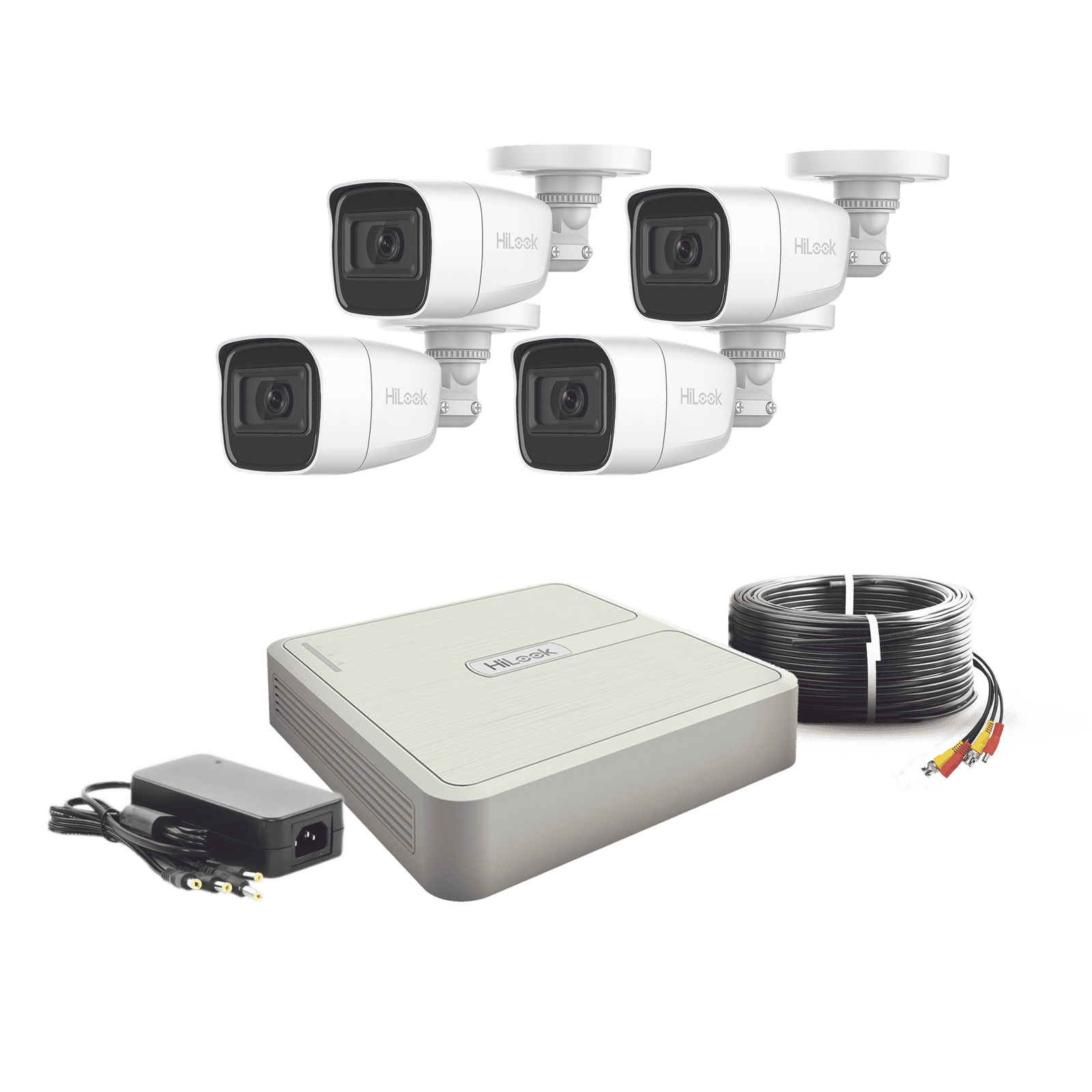 (MICRÓFONO Integrado) Kit TurboHD 1080p Lite / DVR 4 canales / Audio por Coaxitron / 4 Cámaras Bala de Policarbonato con Micrófono Integrado HL1080PS(C) - HiLook by HIKVISION