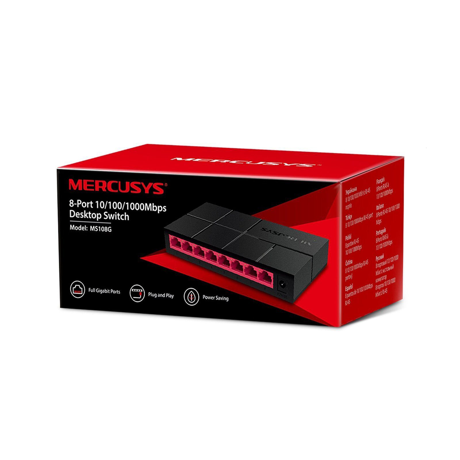 Switch NO Administrable / Para escritorio / Carcasa de Plástico / 8 puertos 10/100/1000 Mbps / Diseño Compacto / Plug and Play MS108G - MERCUSYS