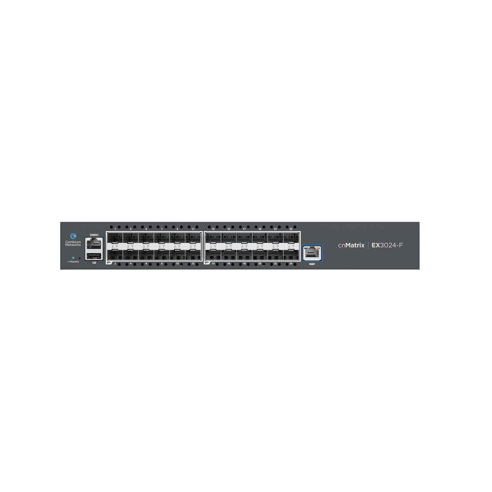 Switch cnMatrix EX3024F Ideal para Distribución en una Red Empresarial / 24 Puertos de Fibra Óptica SFP+(10 Gbps) / Capa 2 y Capa 3 / Doble Fuente de Alimentación en Corriente Alterna / Gestión Gratuita Desde la Nube MXEX3024XFXA00 - CAMBIUM NETWORKS