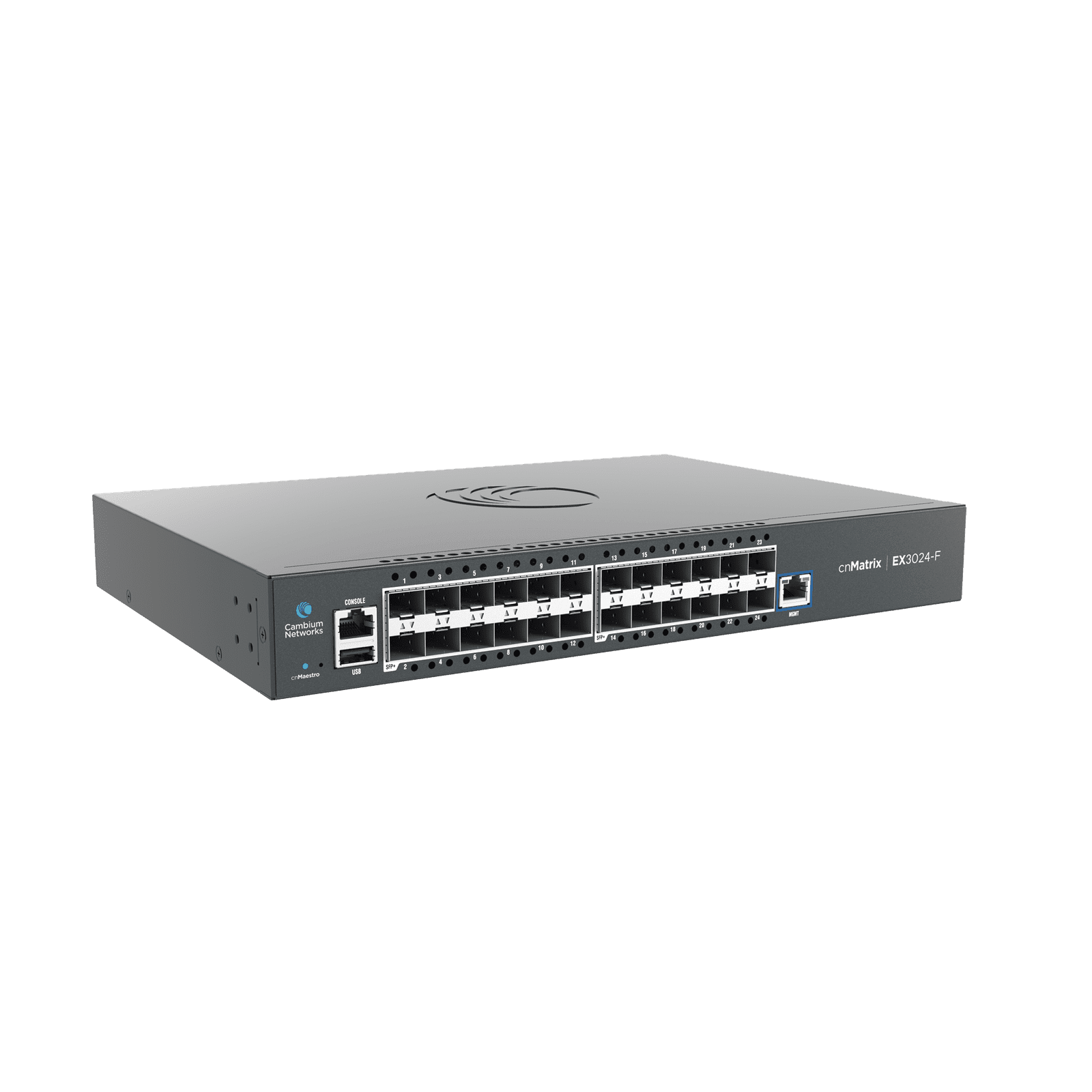 Switch cnMatrix EX3024F Ideal para Distribución en una Red Empresarial / 24 Puertos de Fibra Óptica SFP+(10 Gbps) / Capa 2 y Capa 3 / Doble Fuente de Alimentación en Corriente Alterna / Gestión Gratuita Desde la Nube MXEX3024XFXA00 - CAMBIUM NETWORKS