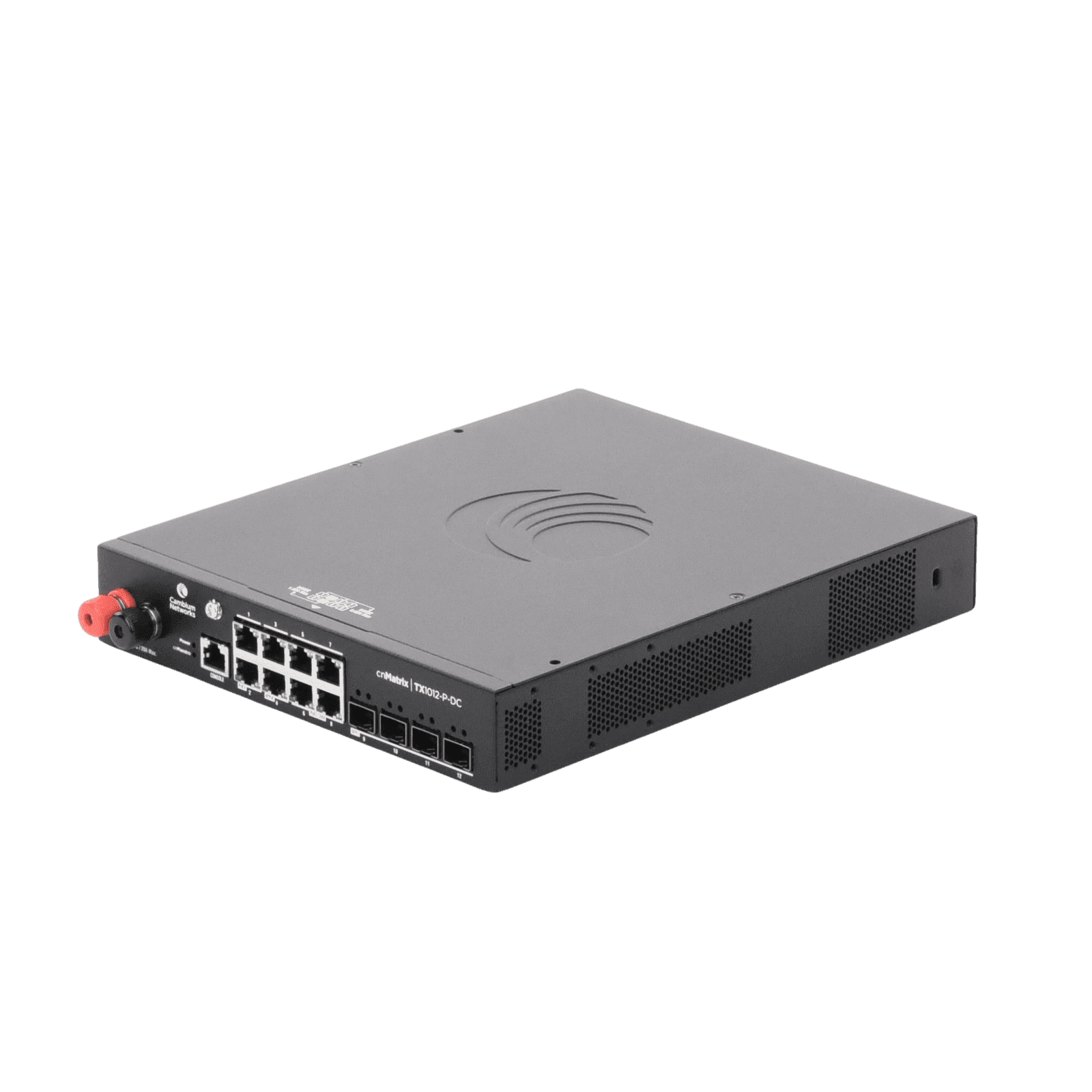 Switch cnMatrix WISP TX1012-DC-P de 8 puertos PoE y 4 SFP+, 170 W PoE Budget, Capa 2, gestión gratuita desde la nube, para corriente directa MX-TX1012GXPA-20 - CAMBIUM NETWORKS