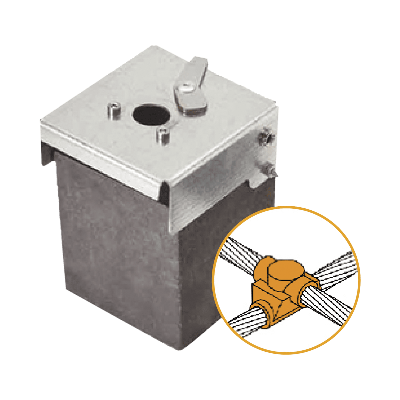 Molde de grafito horizontal unión en cruz sobrepuesta de cable 2/0 AWG (pasante) con cable 2/0 AWG (terminal). AT-W20/W20/XS - APLICACIONES TECNOLOGICAS