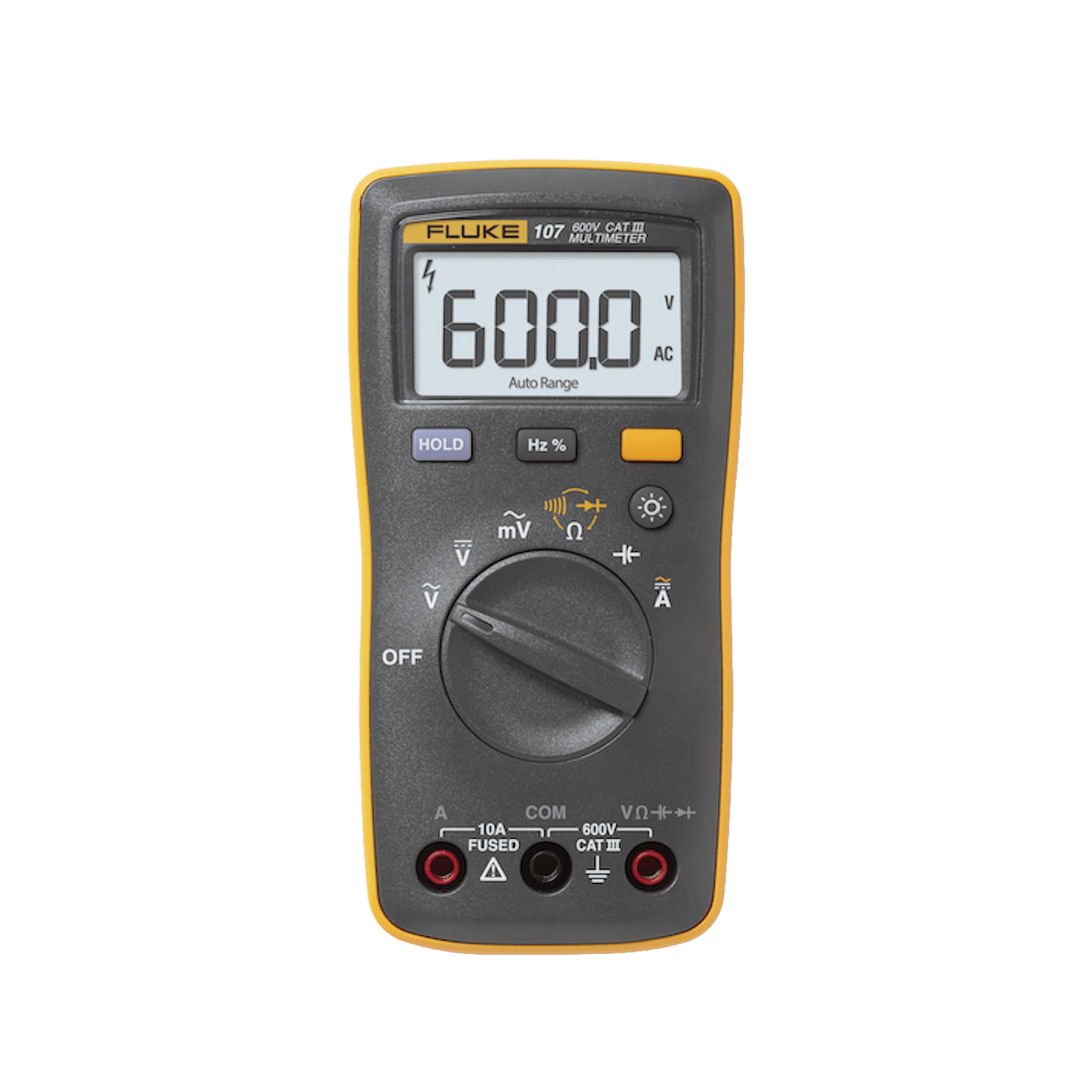 Multímetro Digital de Tamaño Compacto, Para Medición de Corriente y Tensión, Uso con Voltaje Máximo de 600 V, Pantalla LED Retroiluminada FLUKE-107ESP - FLUKE