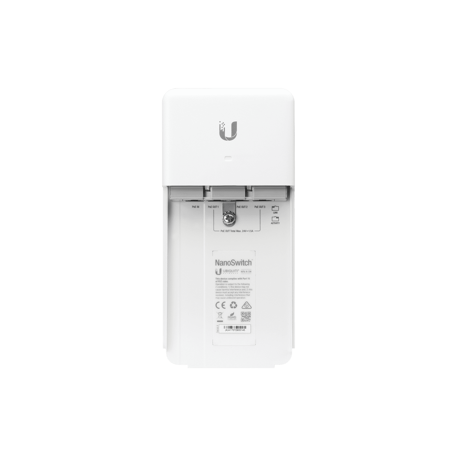 Switch PoE 24 V de Paso para Exterior con 4 Puertos Gigabit (1 PoE In, 3 PoE Out) NanoSwitch N-SW - UBIQUITI NETWORKS