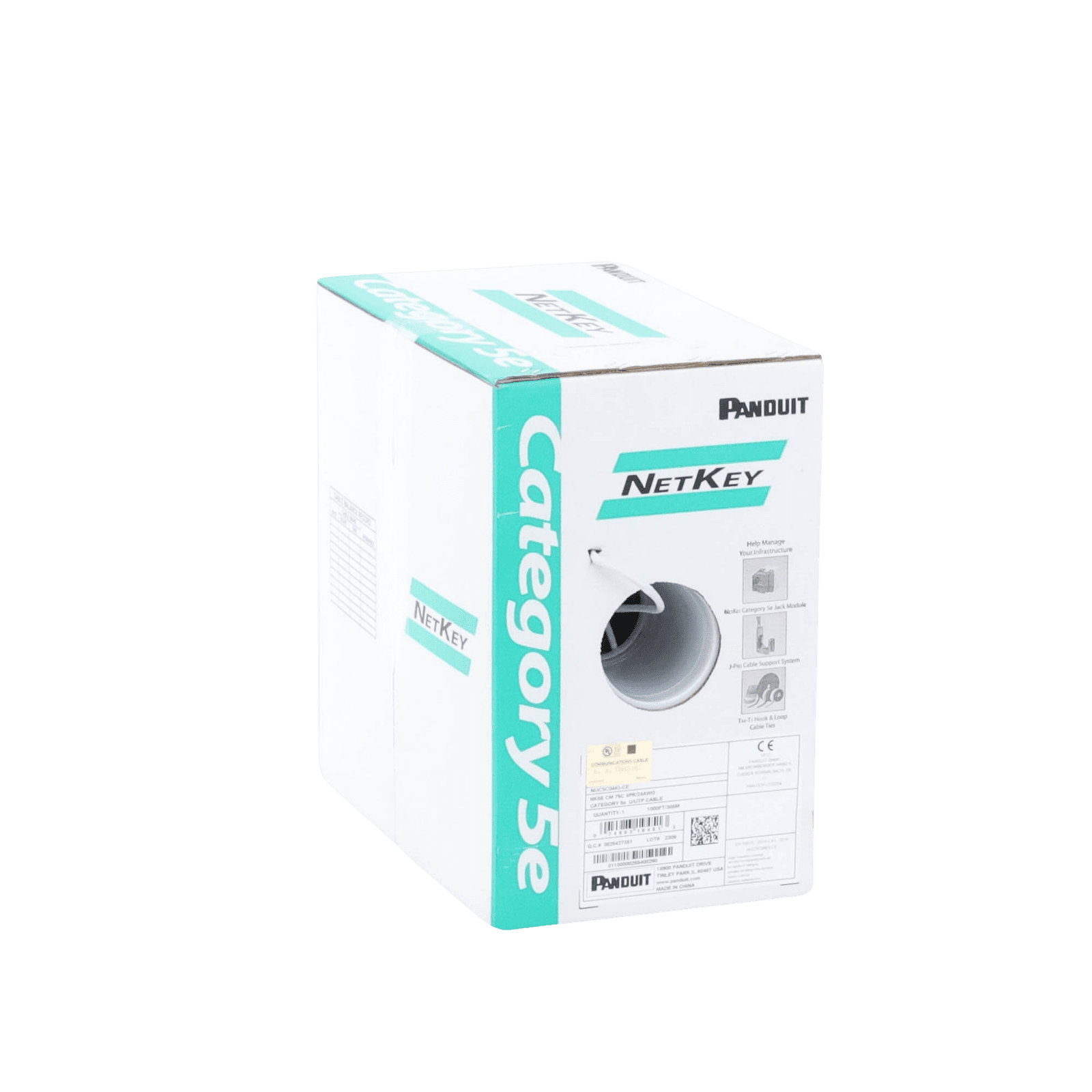 Bobina de Cable UTP 305 m. de Cobre, NetKey, Gris Claro, Categoría 5e (24 AWG), PVC (CM), de 4 pares NUC5C04IG-CE - PANDUIT