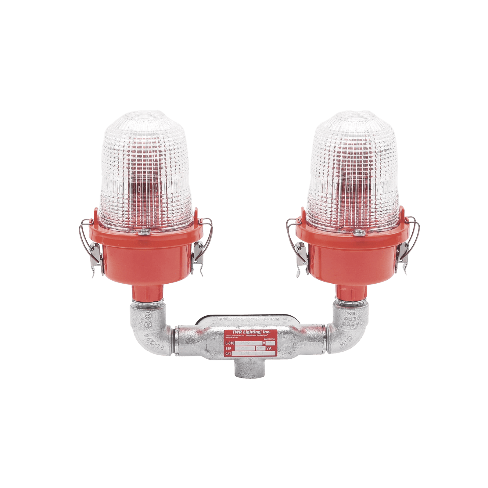 Lámpara de Obstrucción Roja Certificada/ Luz Fija Tipo L-810 Doble LED/ 120 – 240 Vca/ Luz Infraroja OL2-VLED2-IR - TWR