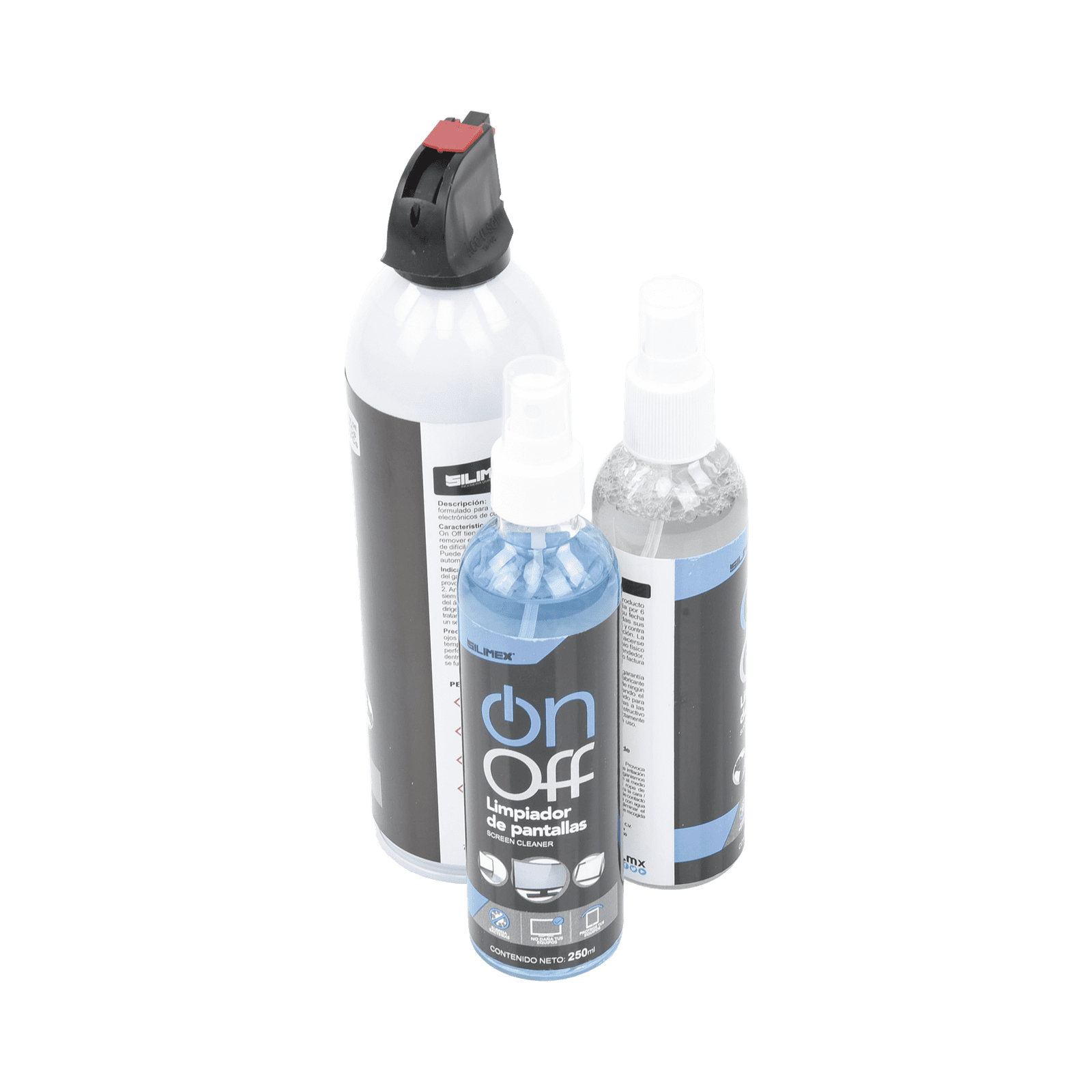 Kit de Limpieza, incluye 4 productos especializados en limpieza de pantallas y superficies, equipo de cómputo y electrónicos ON-OFF-CLEANER-PACK - SILIMEX