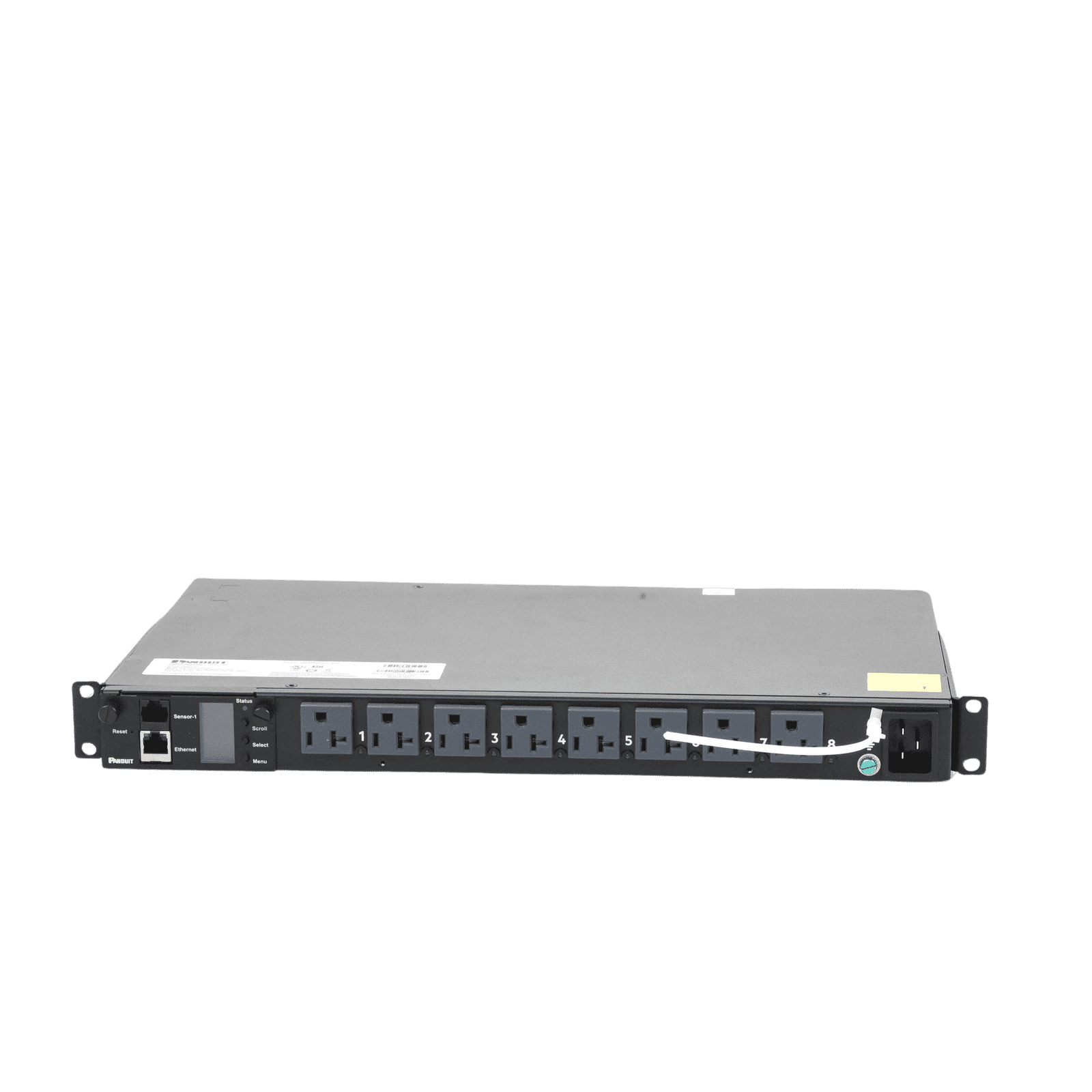 PDU Switchable y Monitoreable por Toma (MS) para Distribución de Energía, Enchufe de Entrada NEMA 5-15P, Con 8 Salidas 5-20R, Horizontal 19in, 120 Vca, 15 Amp, 1UR P08E14M - PANDUIT