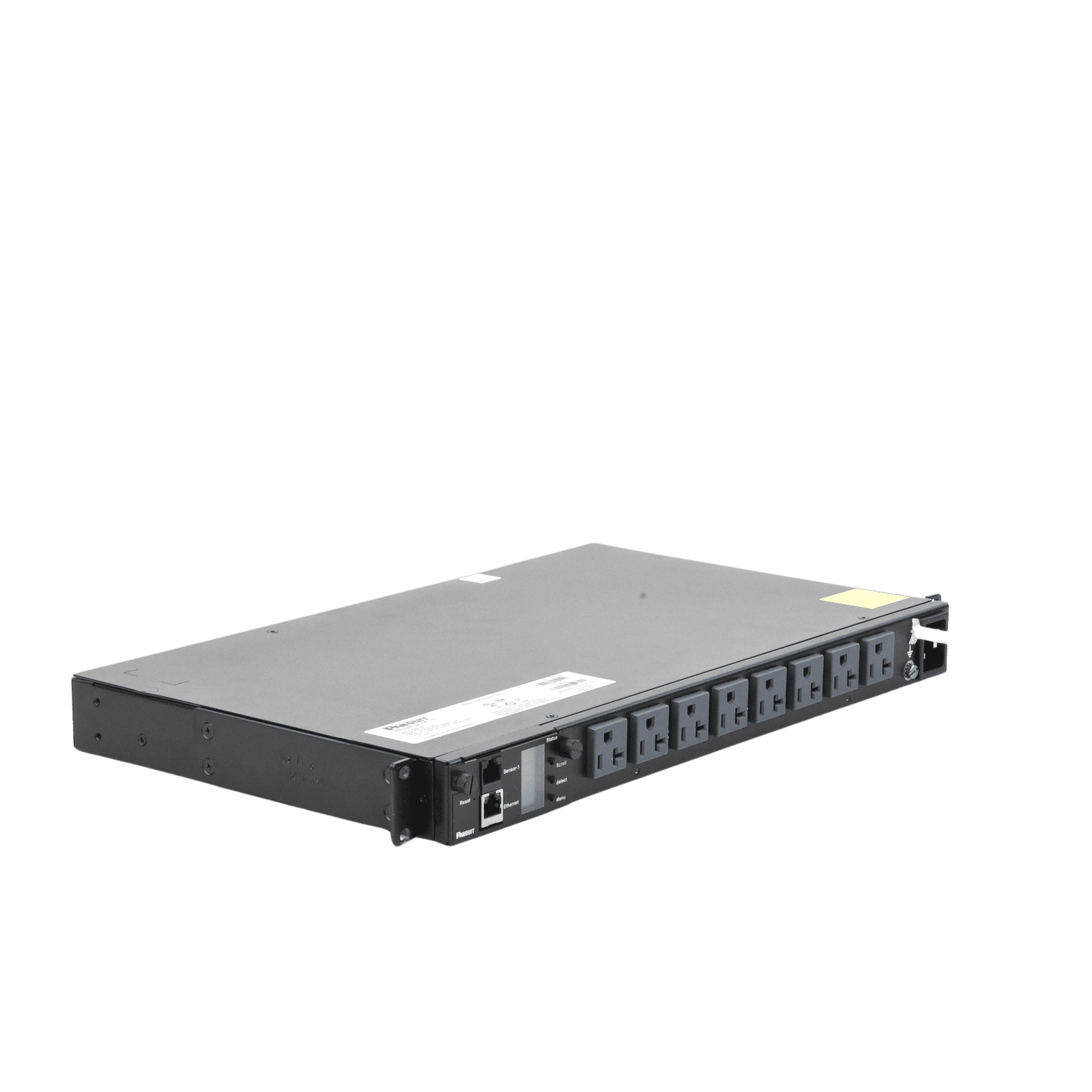 PDU Switchable y Monitoreable por Toma (MS) para Distribución de Energía, Enchufe de Entrada NEMA 5-15P, Con 8 Salidas 5-20R, Horizontal 19in, 120 Vca, 15 Amp, 1UR P08E14M - PANDUIT