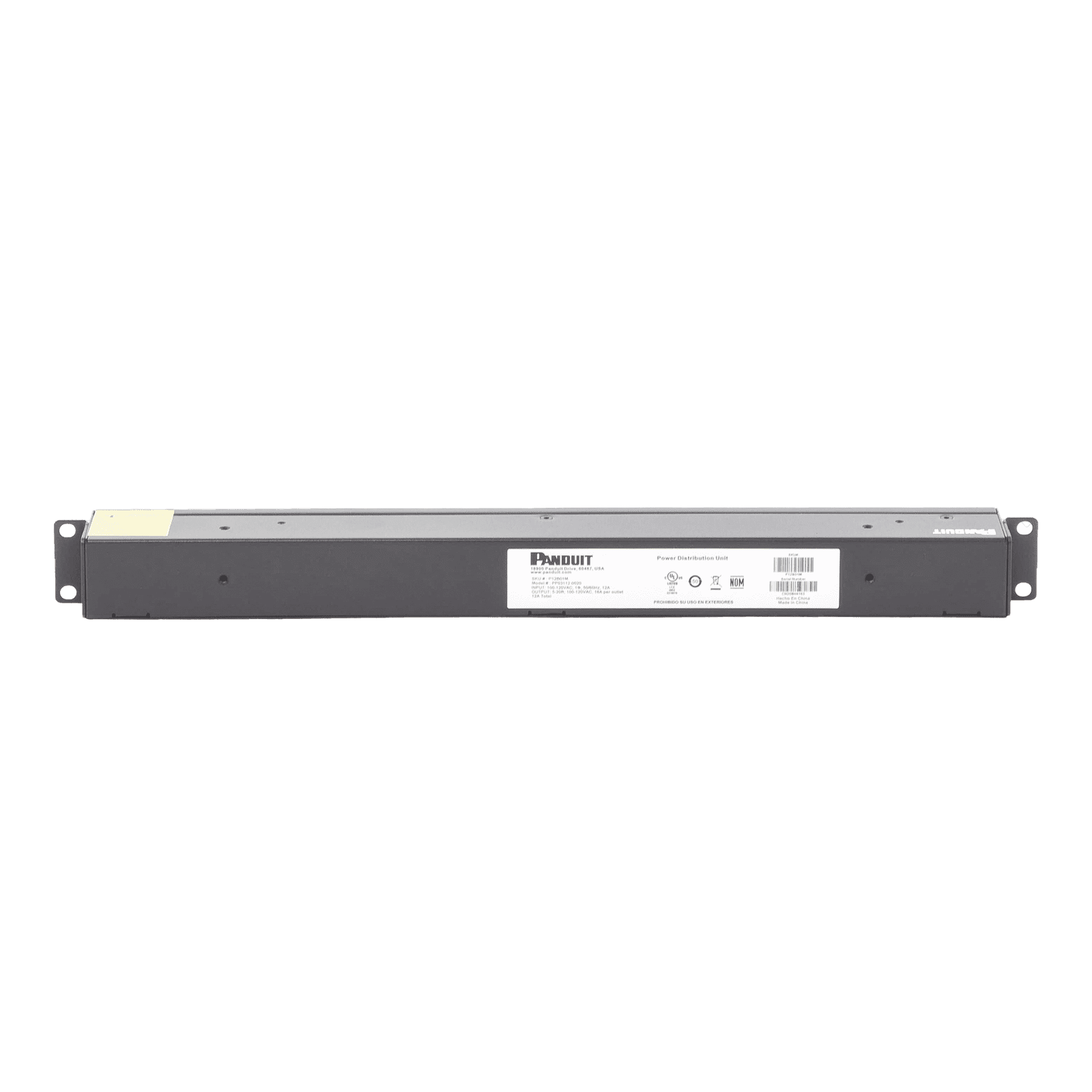 PDU Básico para Distribución de Energía, Enchufe de Entrada NEMA 5-15P, Con 12 Contactos NEMA 5-20R, Instalación Horizontal de 19in, 1UR, 15 Amp, 120 Vca P12B01M - PANDUIT