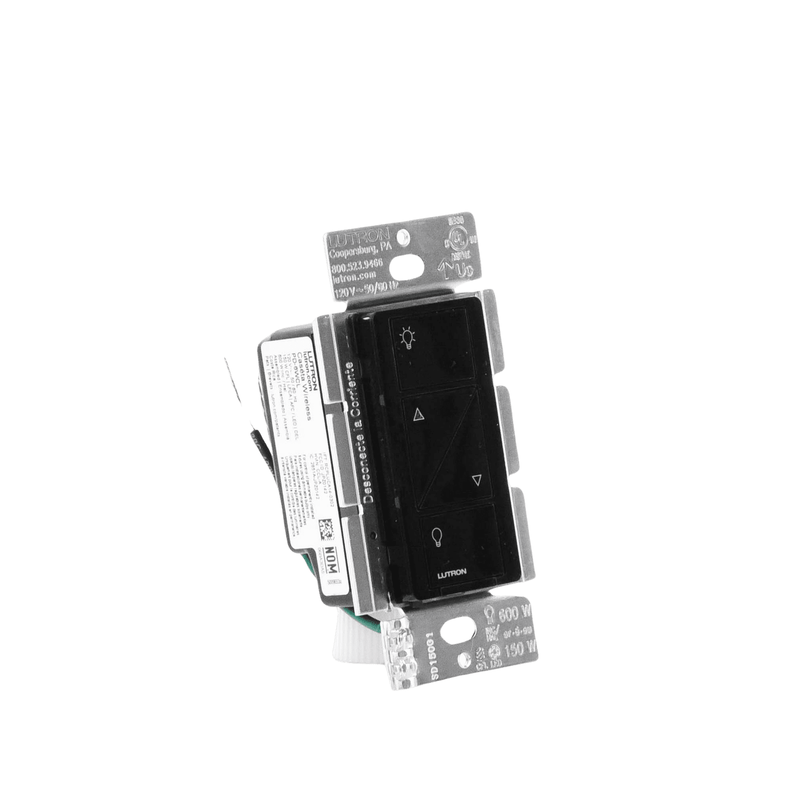 (Caseta Wireless) Atenuador de pared. Aumenta/Disminuye Intensidad de Iluminación. No requiere cable neutro. 150W LED / 600W INC/HAL PD6WCLBL - LUTRON CASETA WIRELESS
