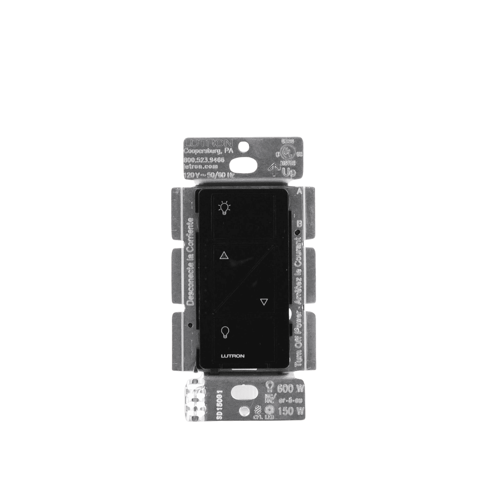 (Caseta Wireless) Atenuador de pared. Aumenta/Disminuye Intensidad de Iluminación. No requiere cable neutro. 150W LED / 600W INC/HAL PD6WCLBL - LUTRON CASETA WIRELESS