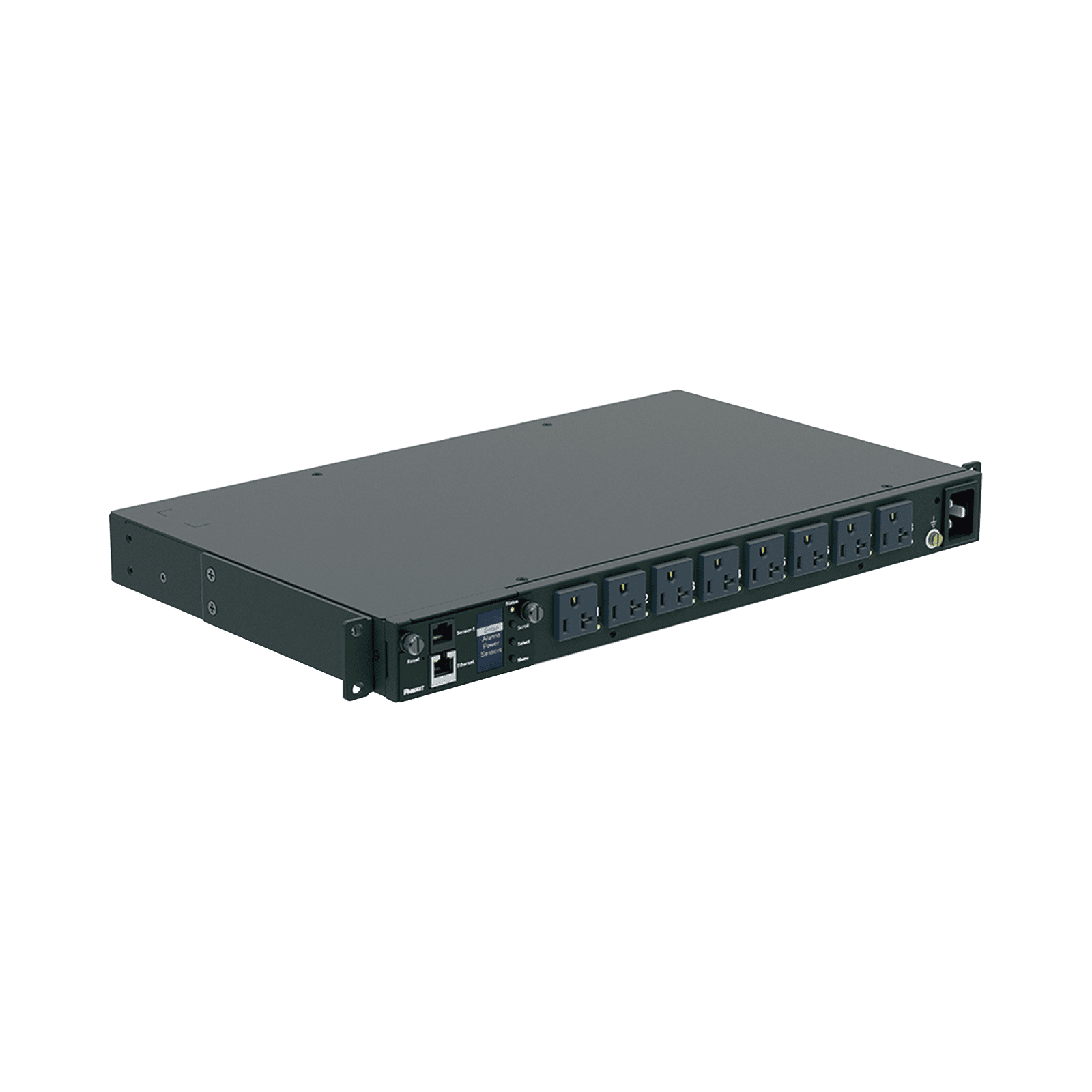 PDU Switchable y Monitoreable por Toma (MS) para Distribución de Energía, Enchufe de Entrada NEMA 5-15P, Con 8 Salidas 5-20R, Horizontal 19in, 120 Vca, 15 Amp, 1UR P08E14M - PANDUIT