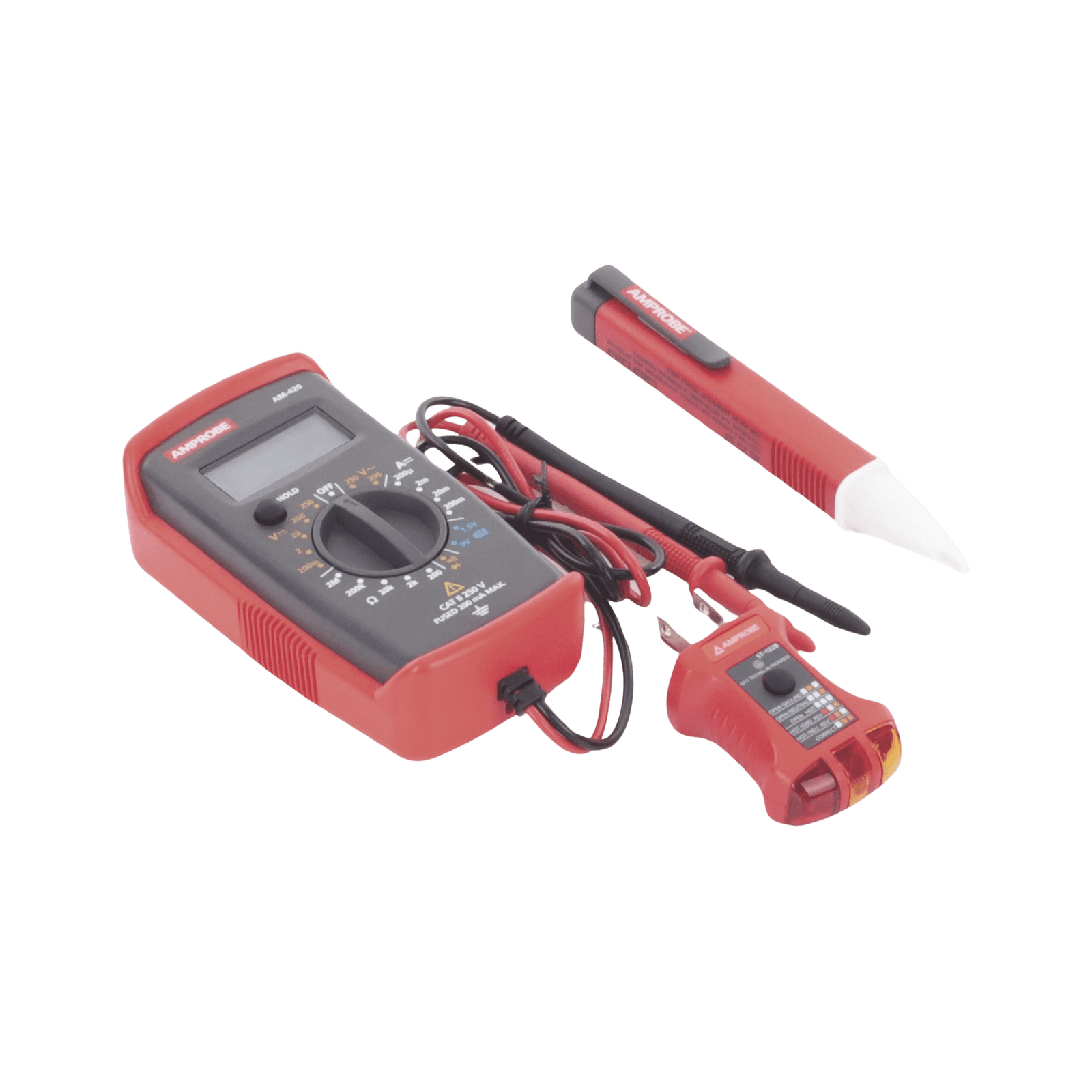 KIT Básico 3 en 1 con Multímetro Digital + Detector de Tensión sin Contacto + Comprobador de Fase GFCI PK-110 - AMPROBE