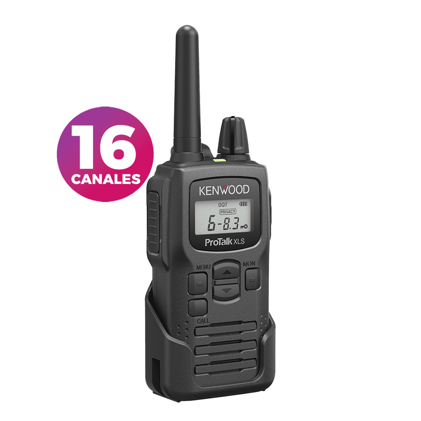 Radio portátil UHF 450-470 MHz, 2 W, 16 canales, Resistente a Golpes MIL-STD-810, manos libres VOX. Incluye antena, batería, cargador y clip PKT-300K - KENWOOD