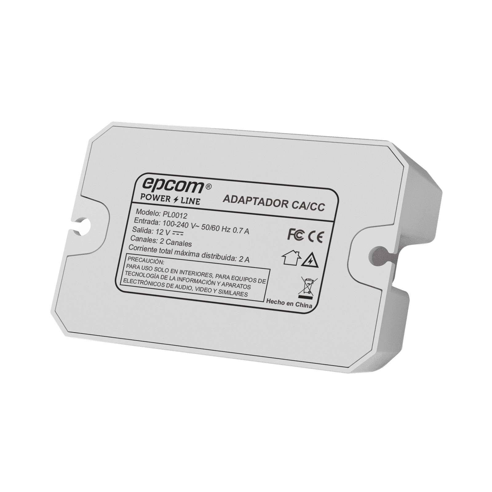 Fuente de alimentación / 12 Vcc / 2 Amperes / Terminales de entrada para Vca en 2 pines / 2 salidas para Vcc en 2 pines PL0012 - EPCOM POWERLINE