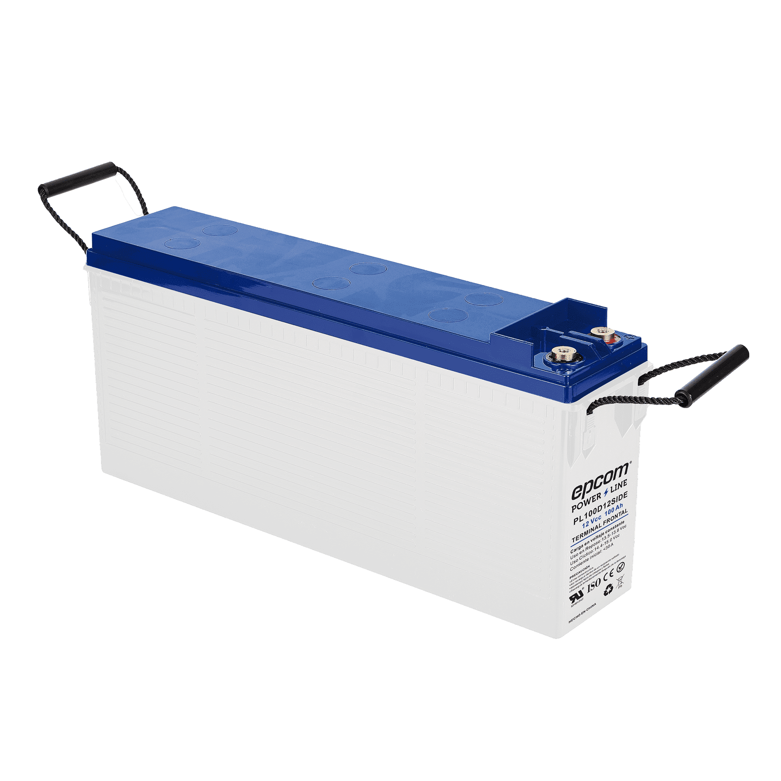 Batería Ciclo Profundo 12V, Terminales Laterales , 100 Ah / AGM-VRLA / Uso en Aplicación Fotovoltaica /Terminales Tipo Tornillo T4 PL100D12SIDE - EPCOM POWERLINE