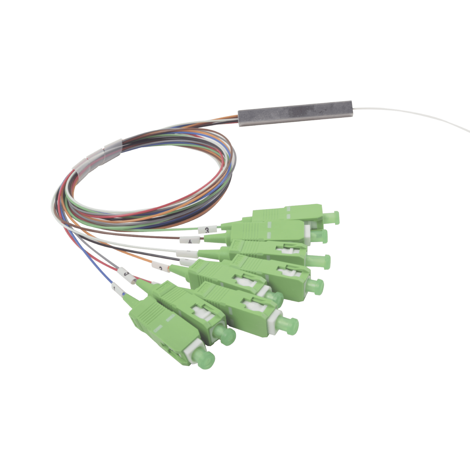 Splitter (Divisor Óptico) tipo PLC, de 1×8, conectores SC/APC de salida PLC-108-SCAPC - FIBERHOME