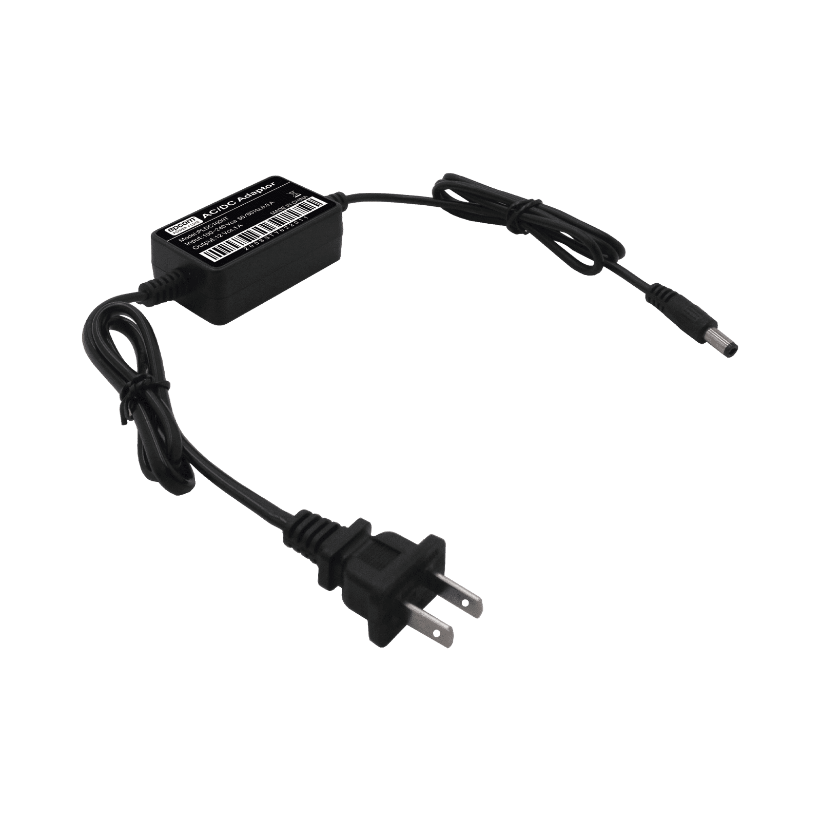 Adaptador de Pared de 12Vcc @ 1 A con cable y clavija Nema 1-15 / 0.5 metros a la toma de alimentación / 0.5 metros a la conexión del dispositivo PL-DC-1000T - EPCOM POWERLINE