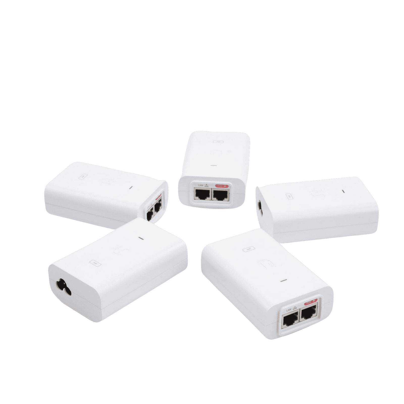 5 Unidades del Adaptador PoE Ubiquiti de 24 VDC, 0.5 A con puerto Gigabit, color blanco POE-24-12W-5P - UBIQUITI INC.