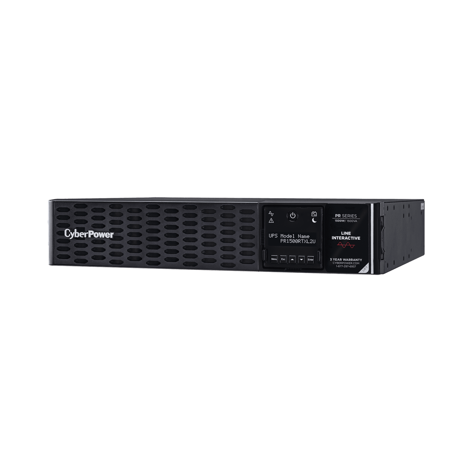 UPS de 1500 VA/1500 W, Topología Línea Interactiva, Entrada 120 Vca NEMA 5-15P, Onda Senoidal Pura, Torre o Rack 2 UR, Con 8 Tomas NEMA 5-15R PR1500RTXL2U - CyberPower
