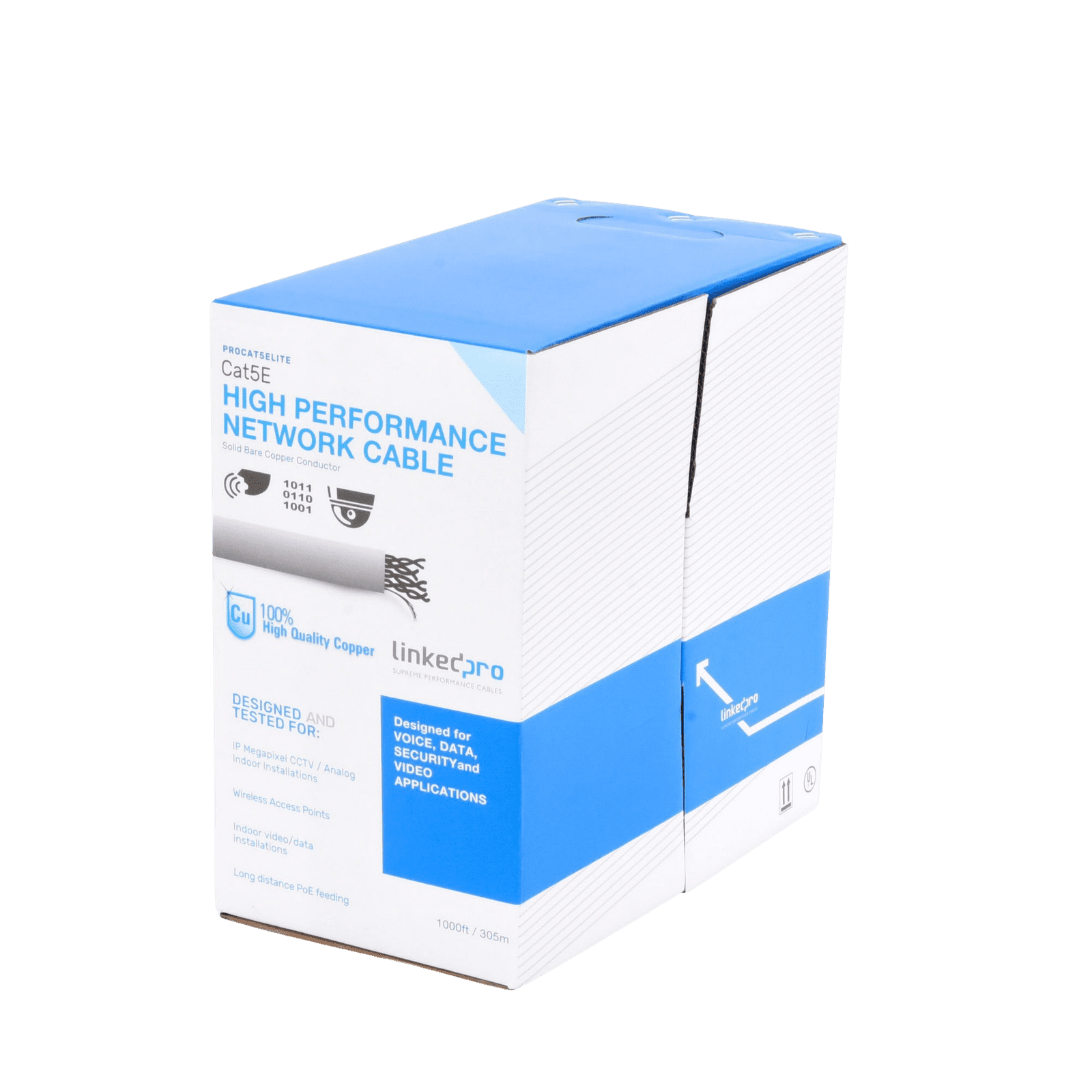 Bobina de cable de 305m, (1000 ft), Cat5e, 24 AWG, color Gris, UL, para aplicaciones en videovigilancia, redes de datos. Uso Interior PRO-CAT-5E-LITE - LINKEDPRO BY EPCOM