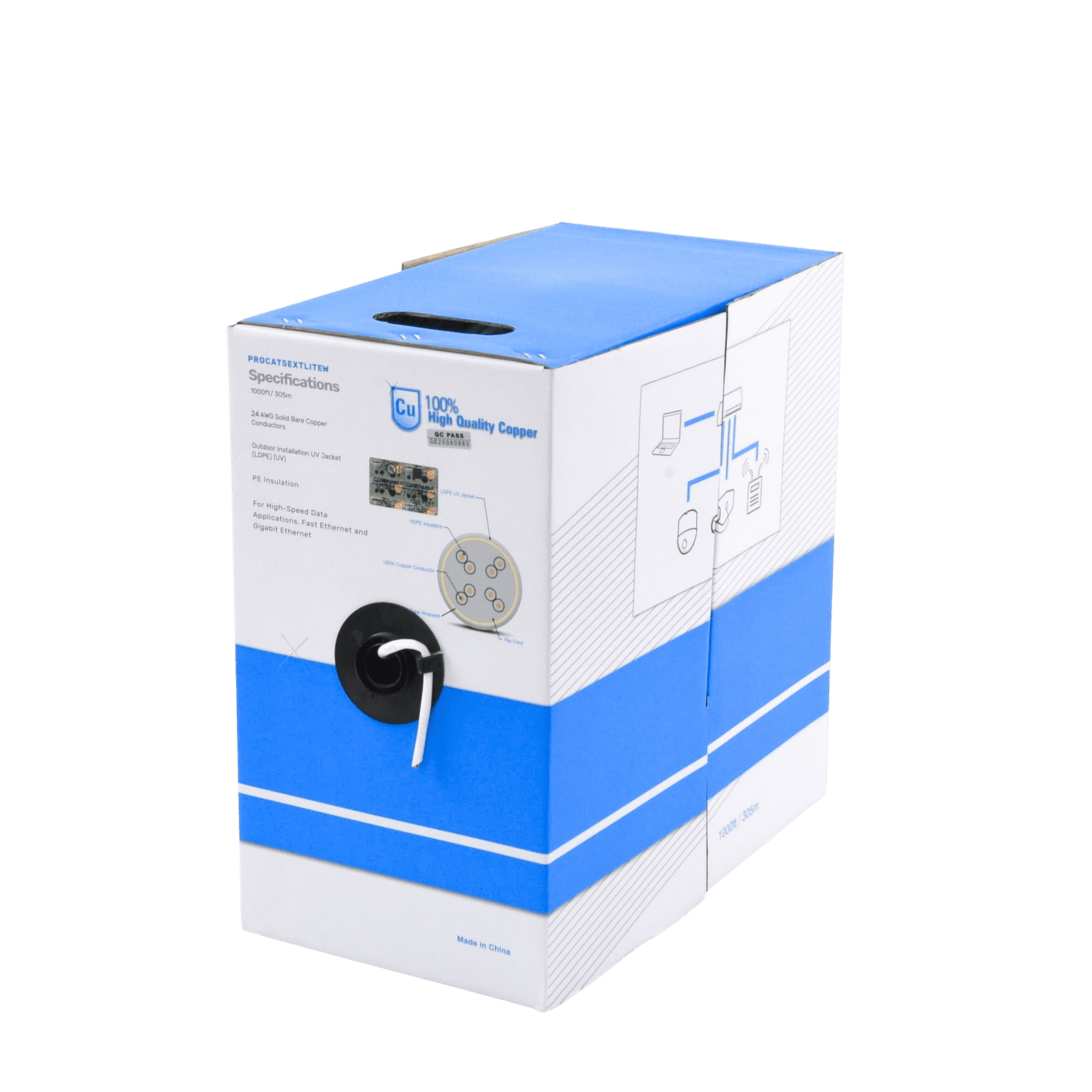 Bobina de cable de 305 m, Cat5e, para intemperie, sin blindar, color blanco, UL, para aplicaciones en CCTV, redes de datos. PRO-CAT5-EXT-LITEW - LINKEDPRO BY EPCOM